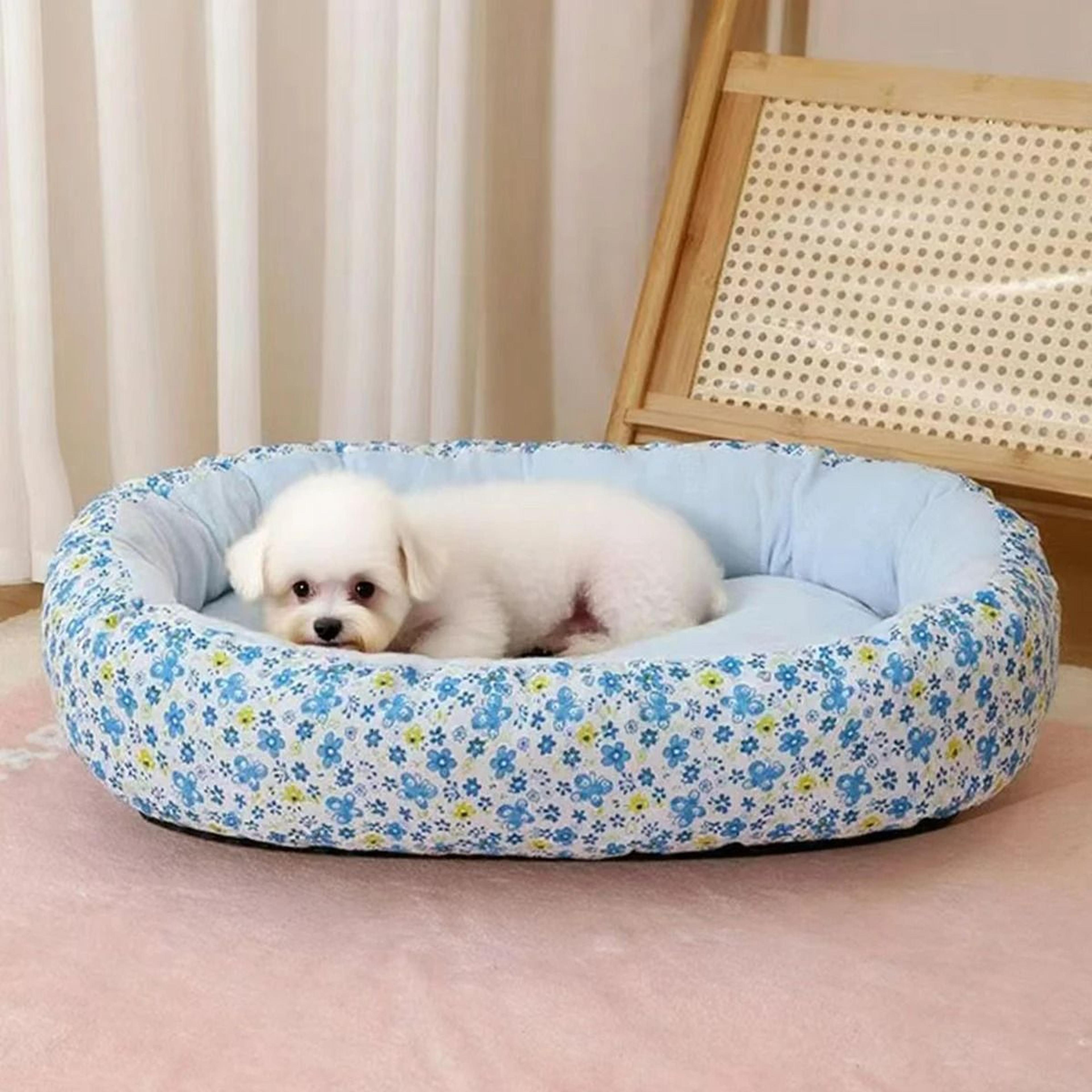 Floral AllSeason Pet Bed  Premium Orthopedic Sleeping Pad  Ergonomic Sofa For French Bulldogs Cats  3