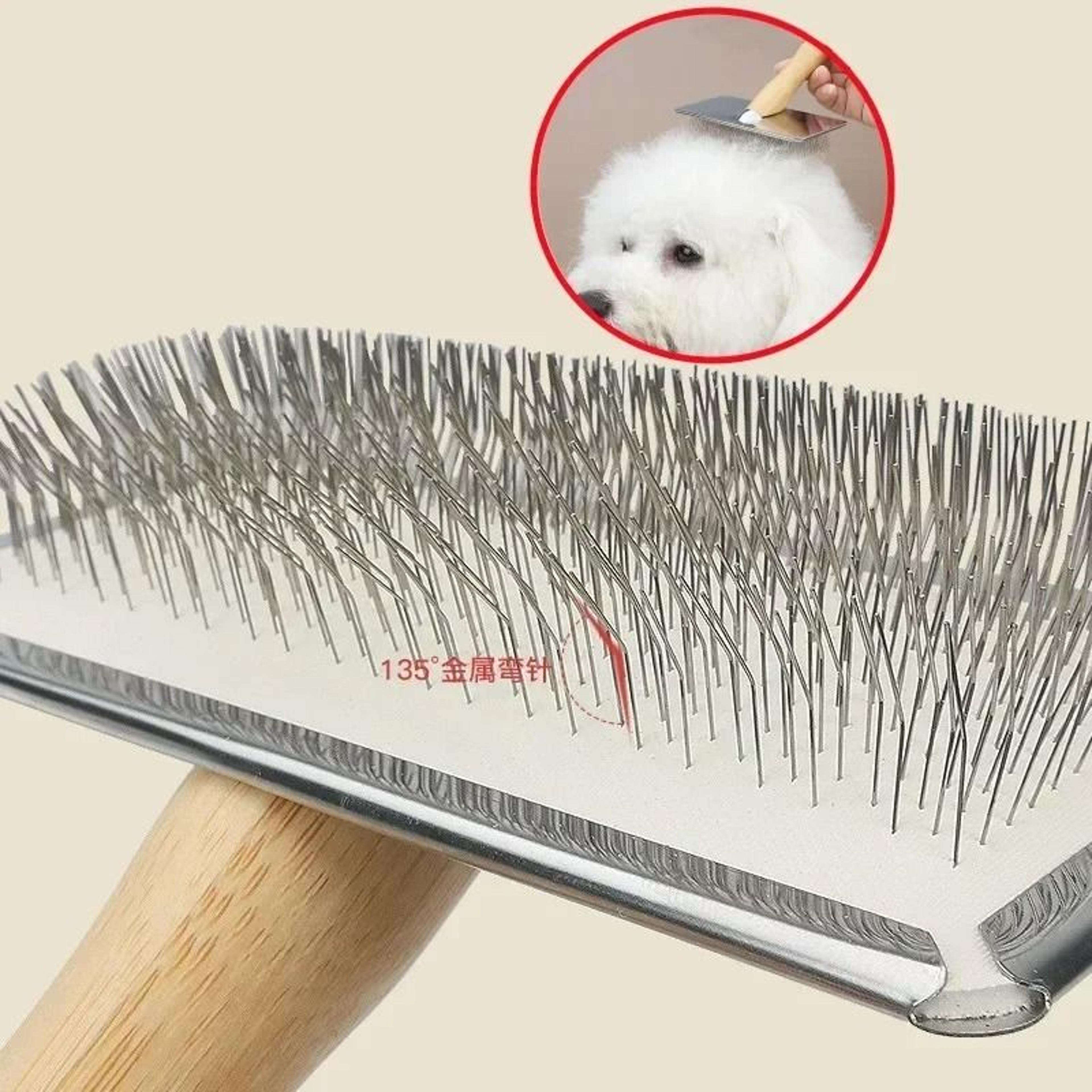 Solid Wood Grooming Comb  Precision Stainless Steel Deshedding  KnotOpening Massage Brush For Dogs  2