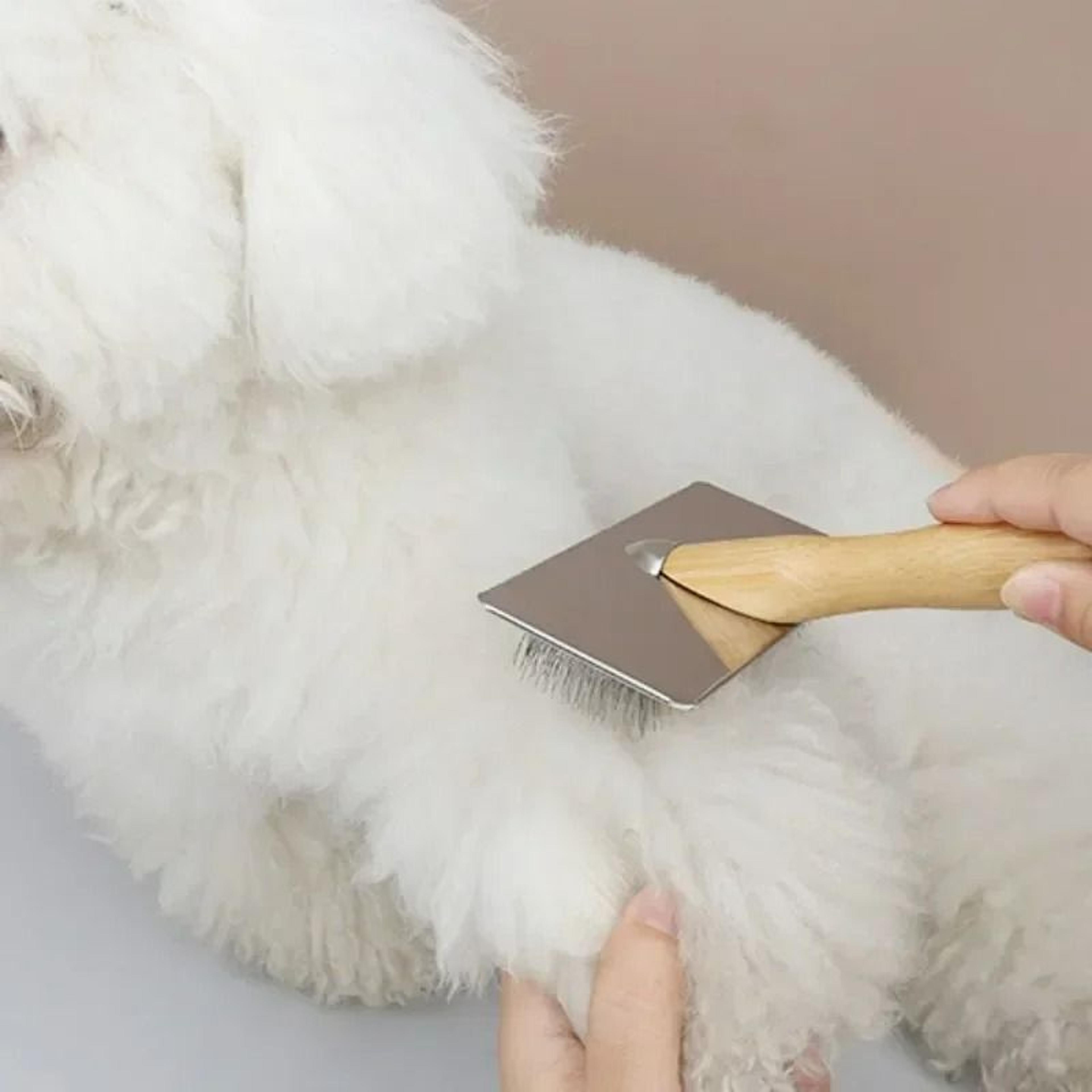 Solid Wood Grooming Comb  Precision Stainless Steel Deshedding  KnotOpening Massage Brush For Dogs  3