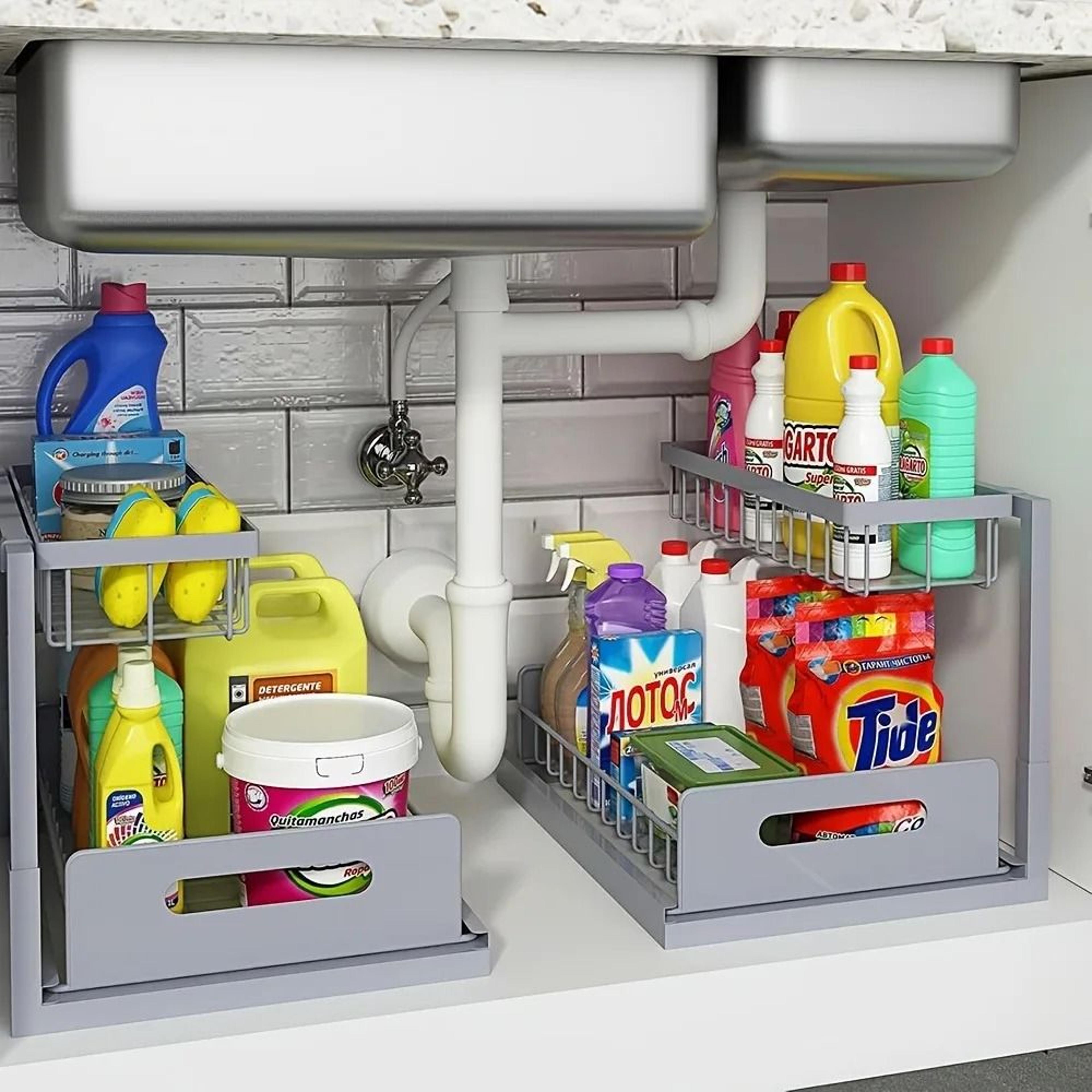 MultiTier UnderSink Management System  HighLoad Metal Sliding Organizer With Retractable Drawers 4