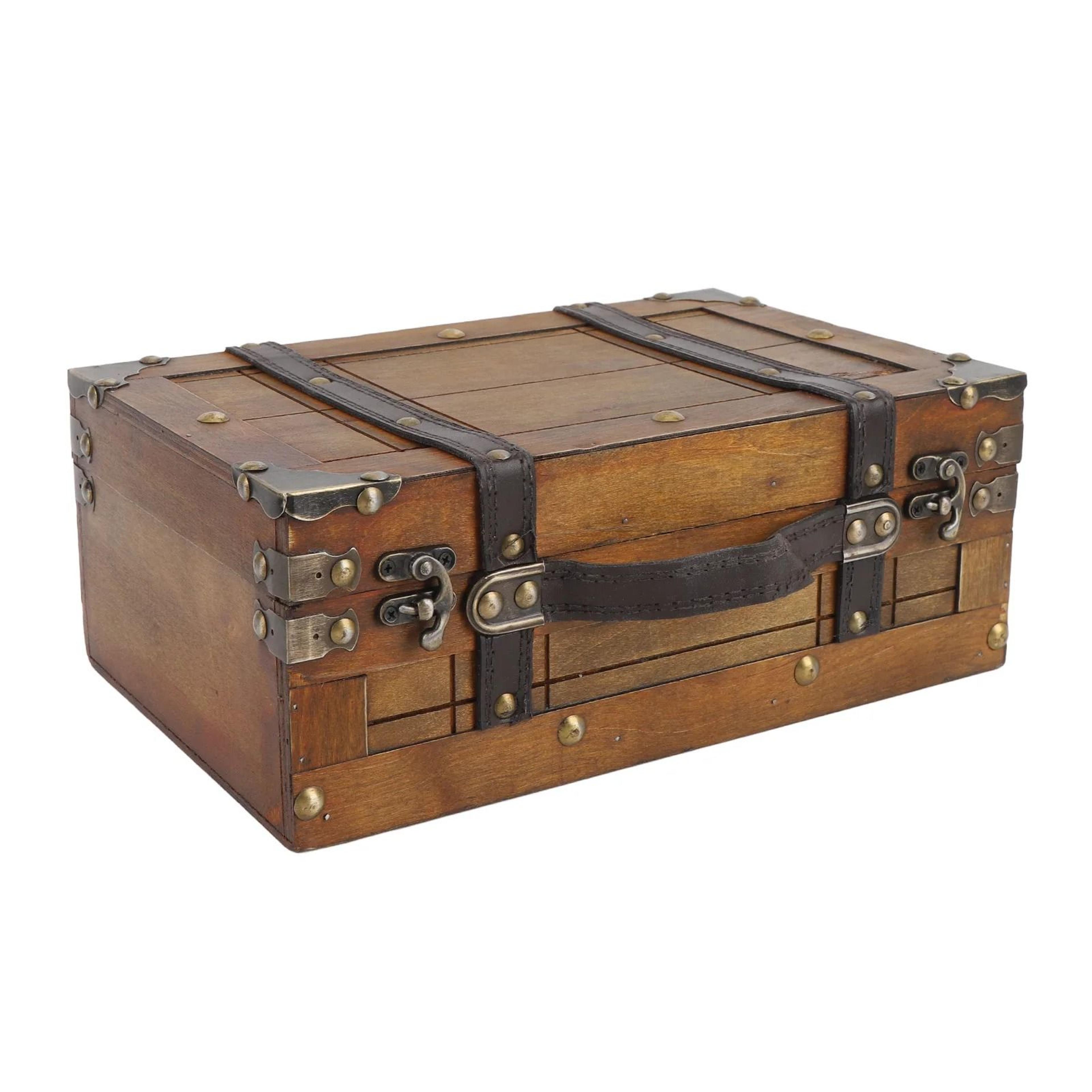 vintage wooden treasure trunk – high-capacity portable storage chest for jewelry, apparel & props