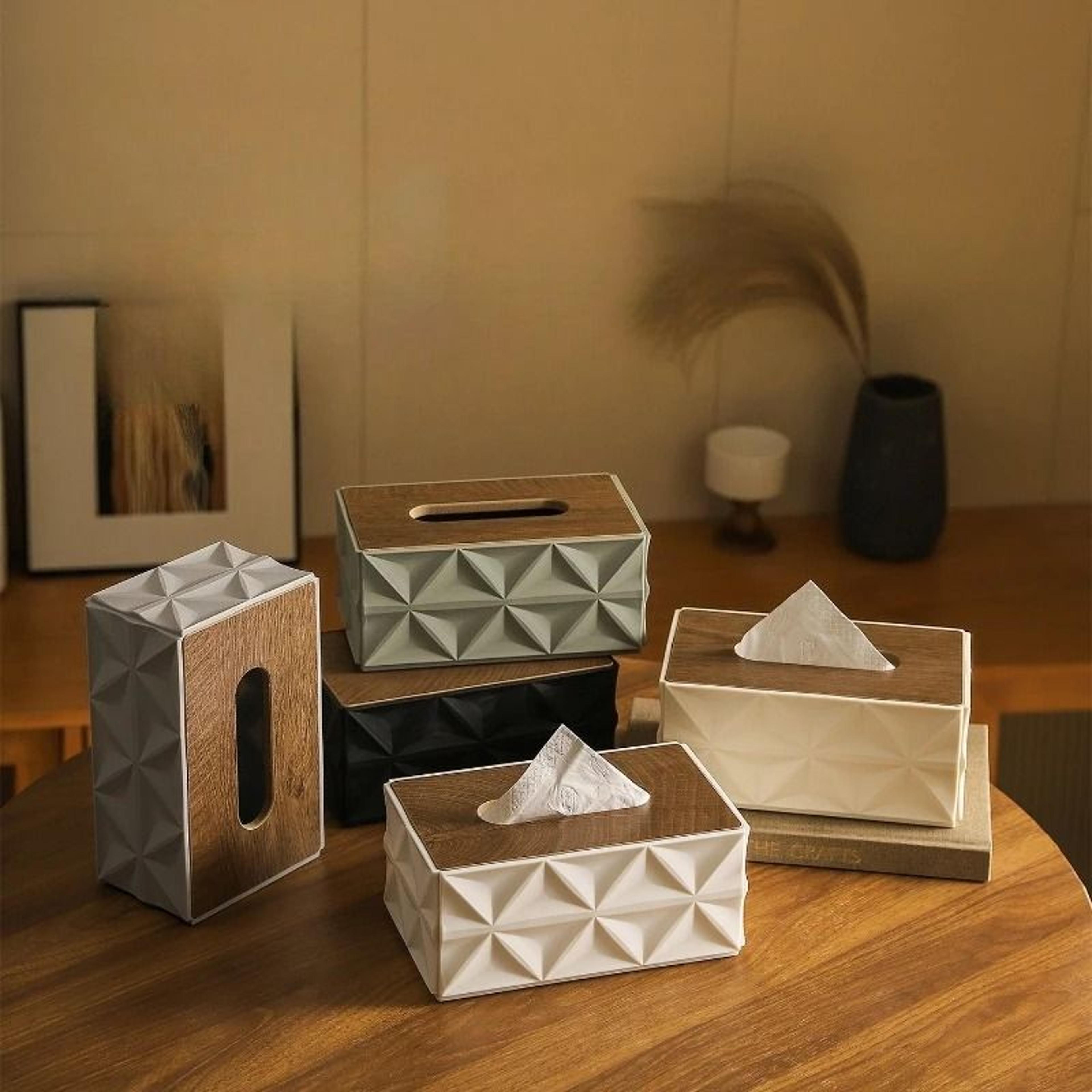 Ripple Minimalist Tissue Box With Solid Wooden Lid 0