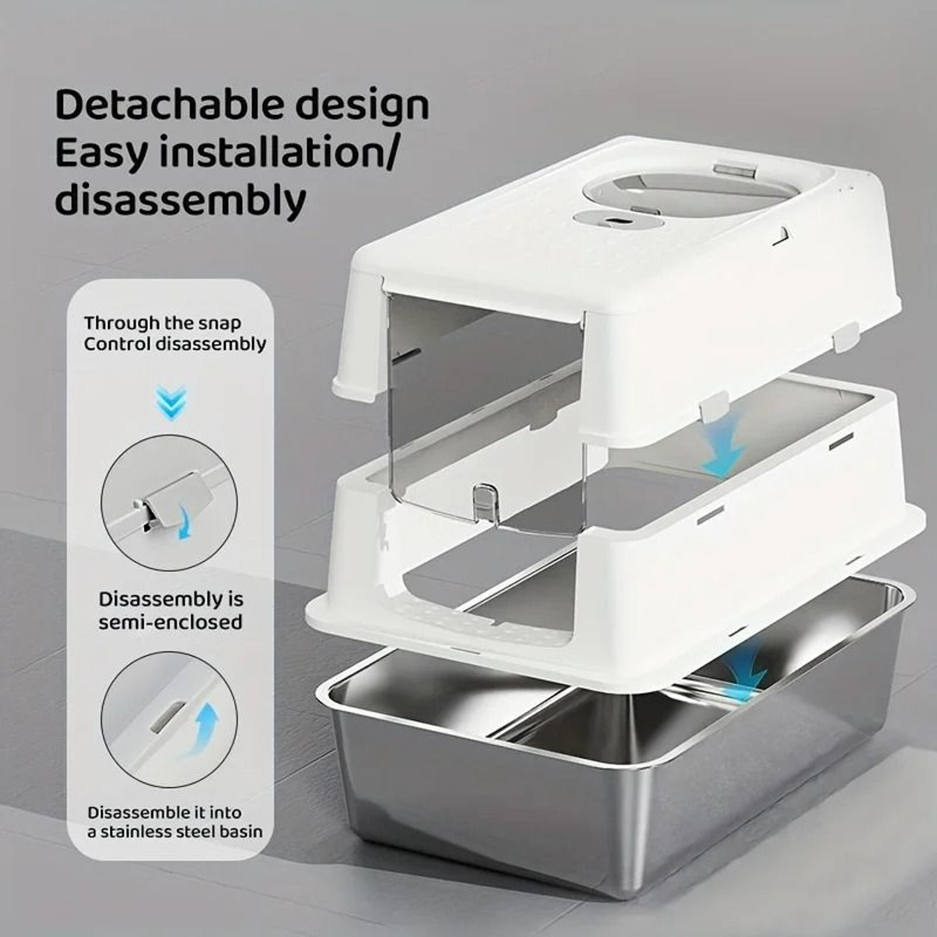 Stainless Steel Cat Litter Box With Privacy Flip Cover 2