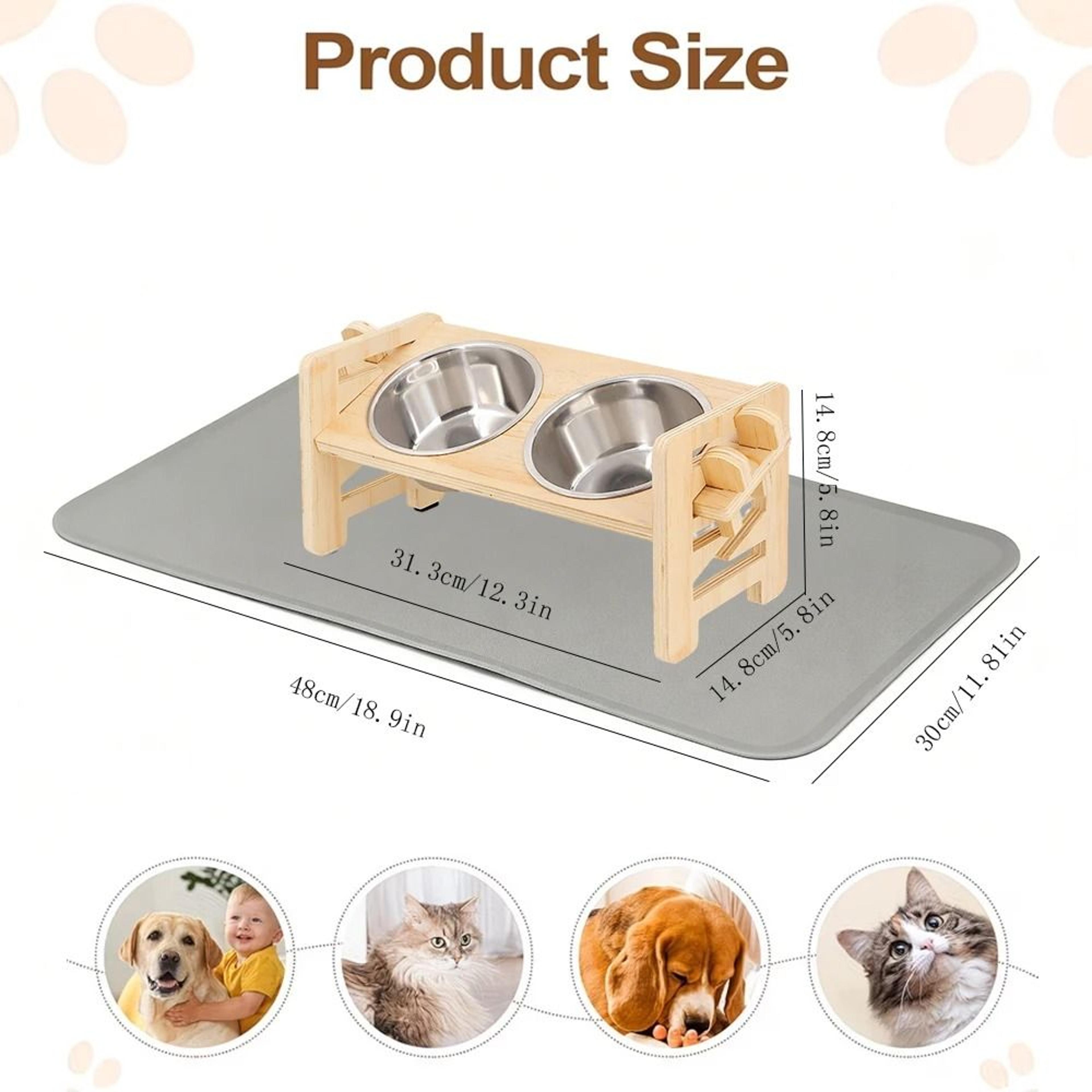 6Height Adjustable Elevated Cat Feeder  AntiSpill Mat Set 4