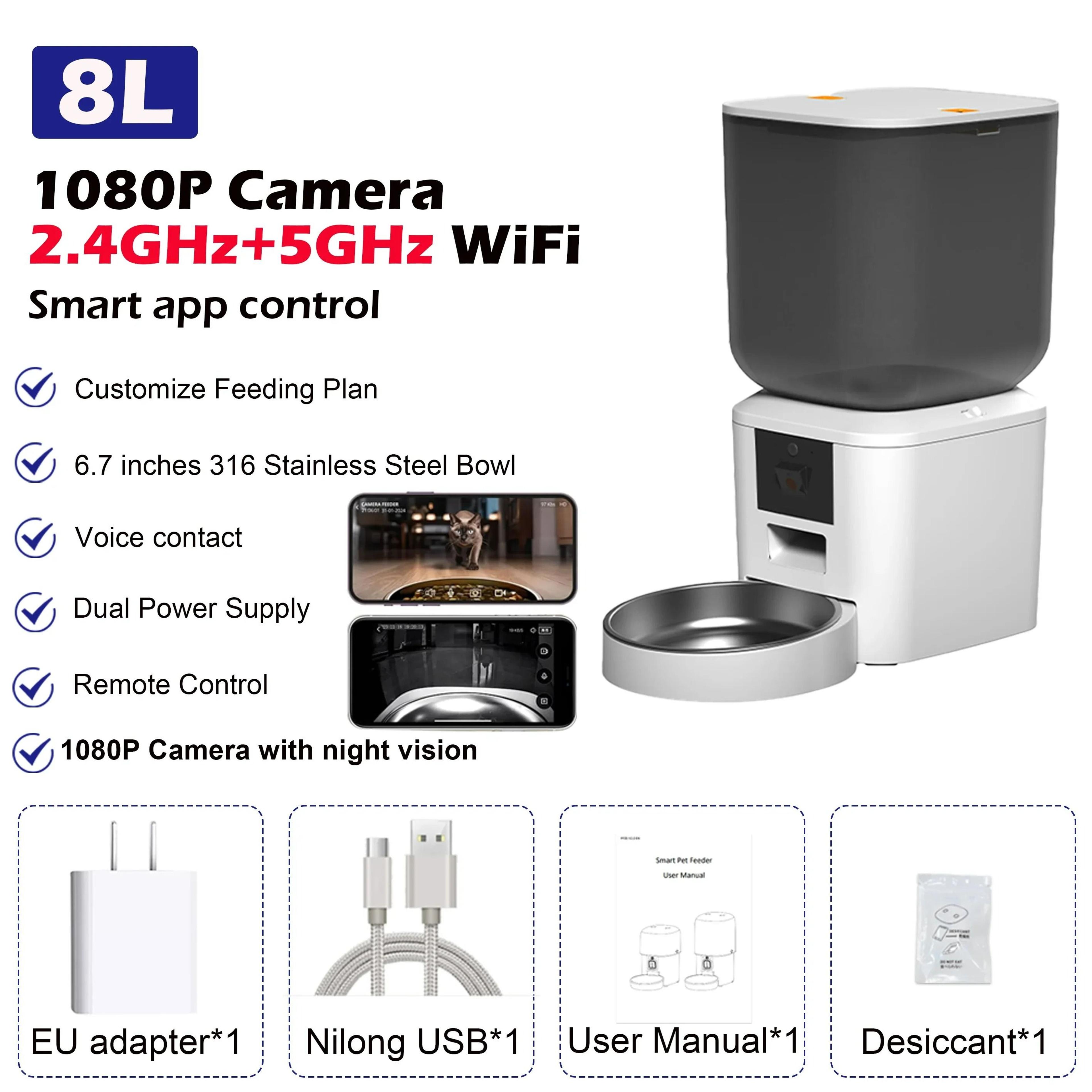 8L Smart Vision Automatic Pet Feeder With 1080P HD Camera  5G WiFi 9