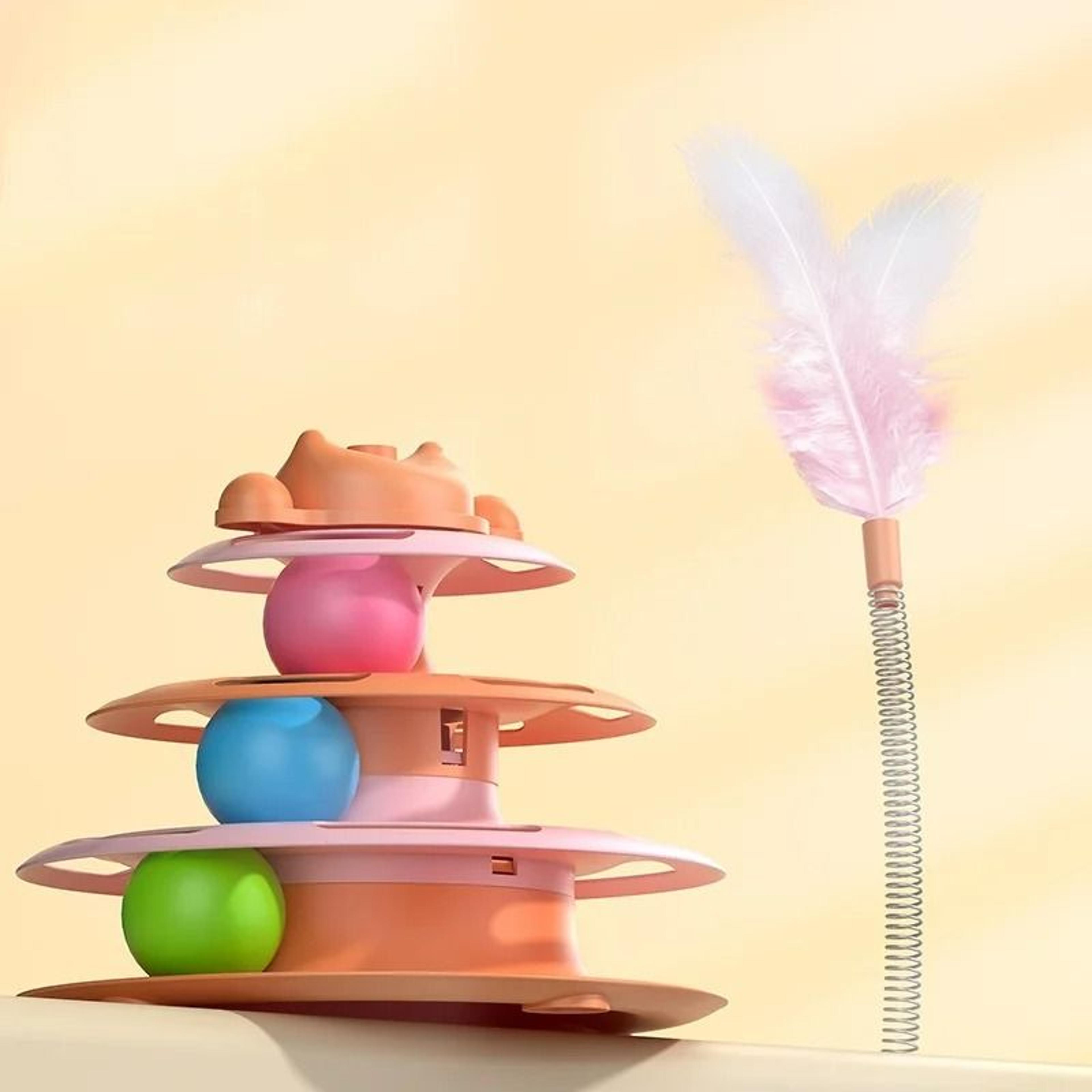 4Layer Interactive Feather Cat Turntable With Fun Toy Ball  Playing Stick 8