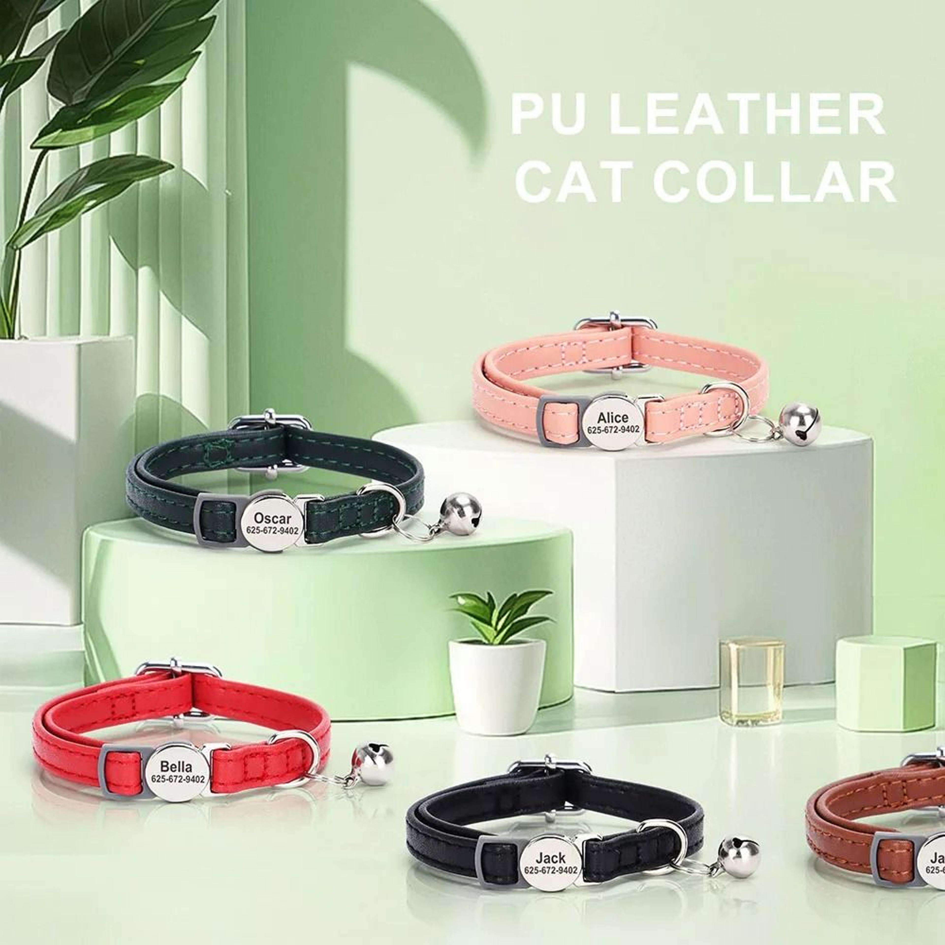 Custom Personalized PU Leather Cat Collar With Engraved ID Nameplate 3
