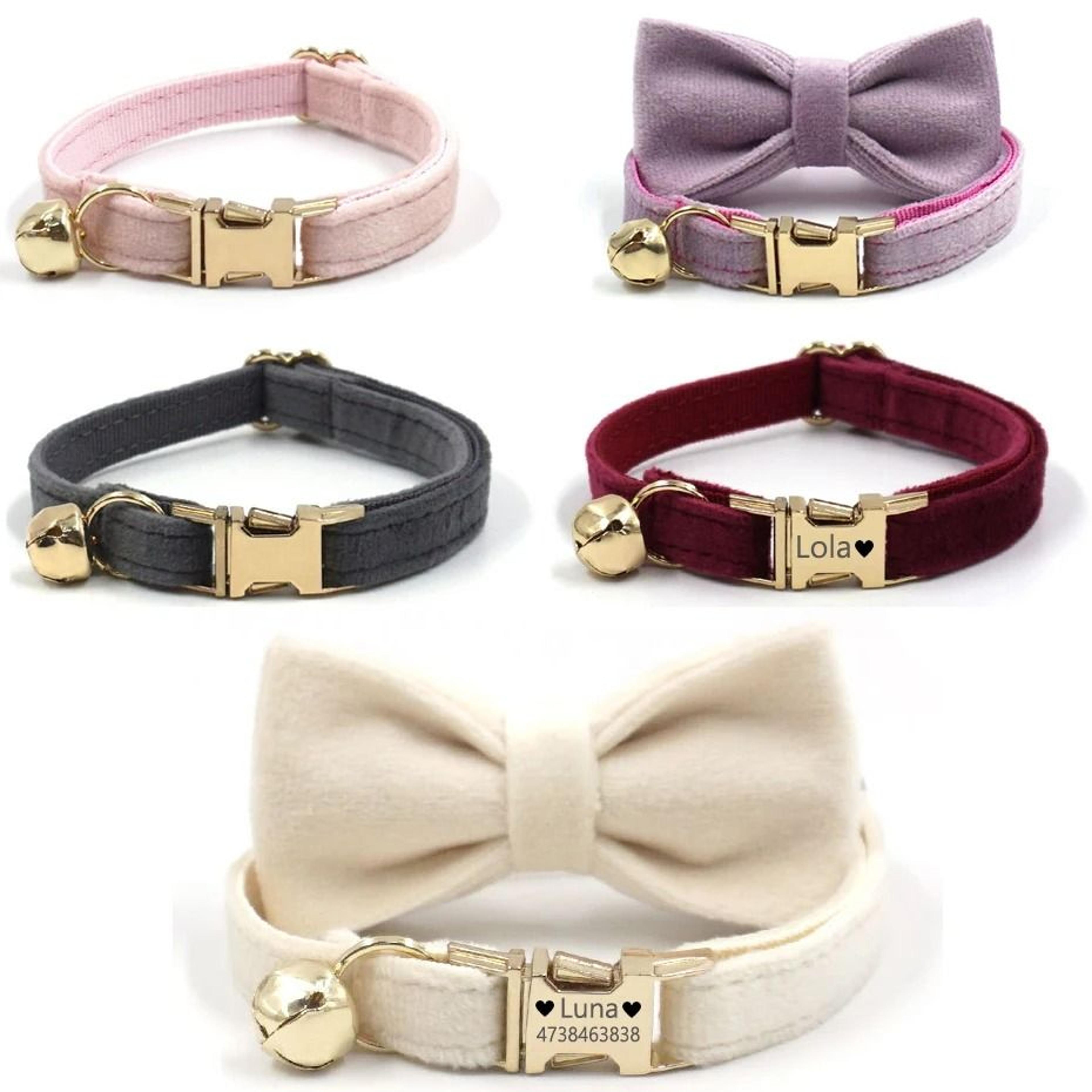 luxury personalized velvet cat collar with custom id tag