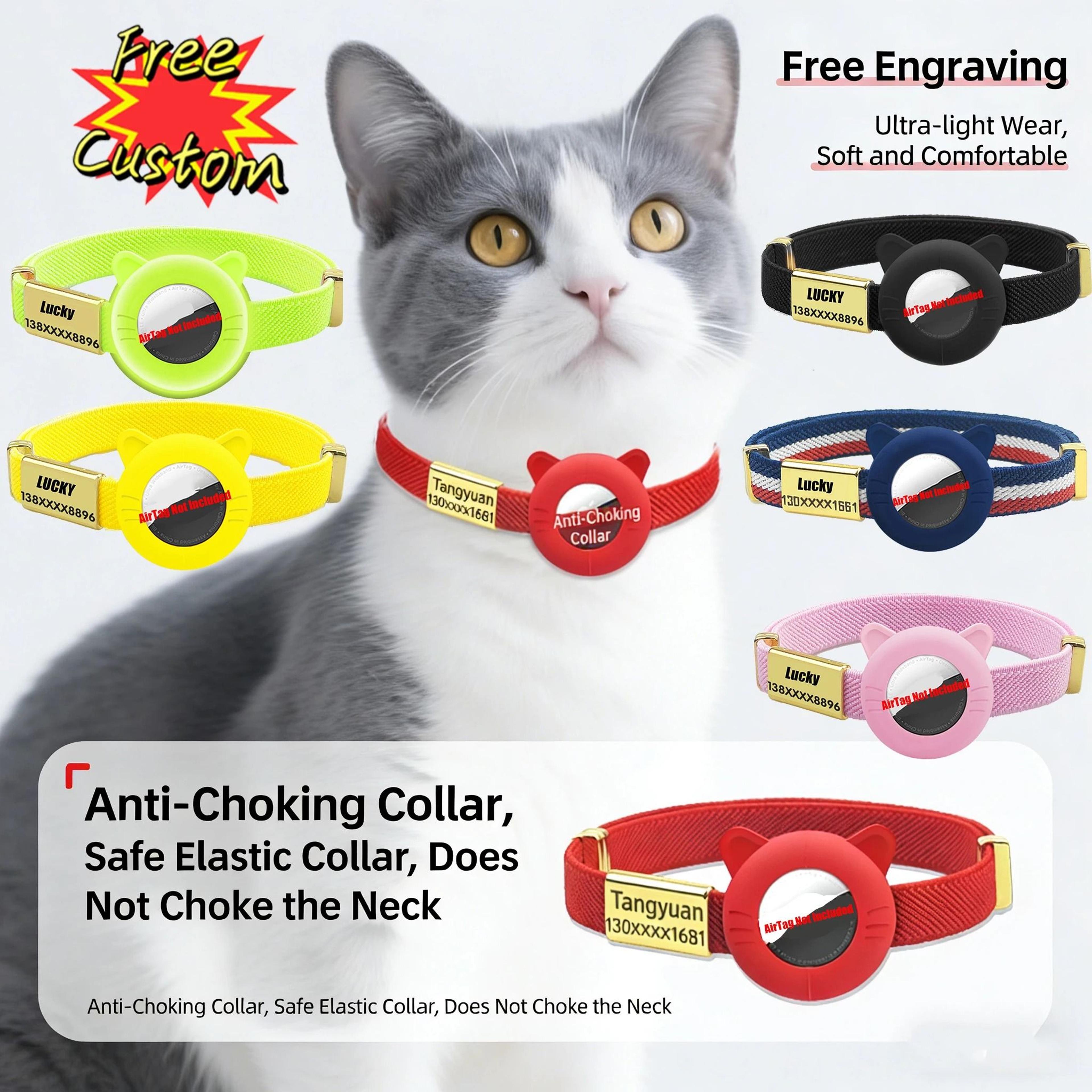 new breakaway airtag tracker cat collar with custom id