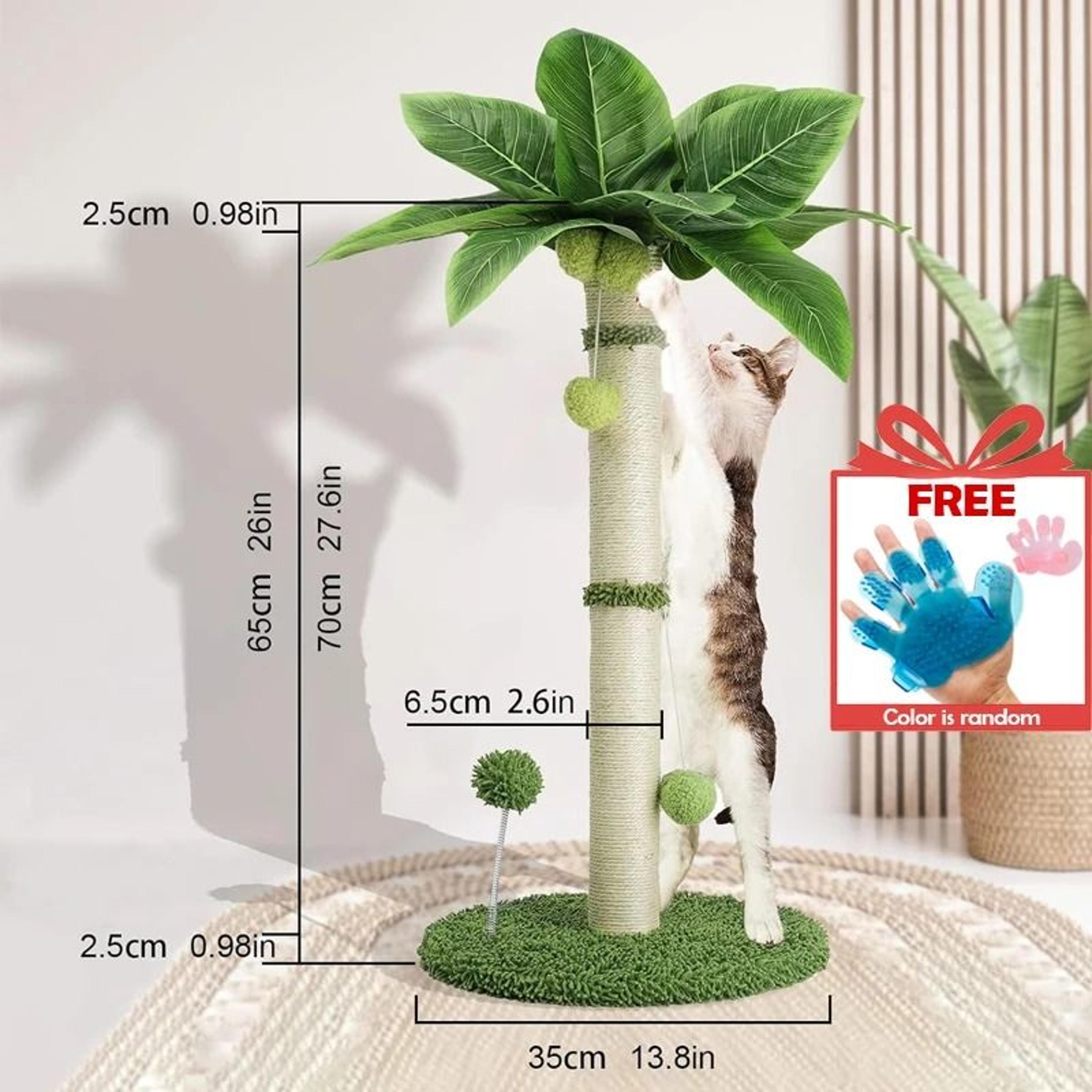 Tropical Palm Tree Cat Scratching Post With Interactive Toys 9