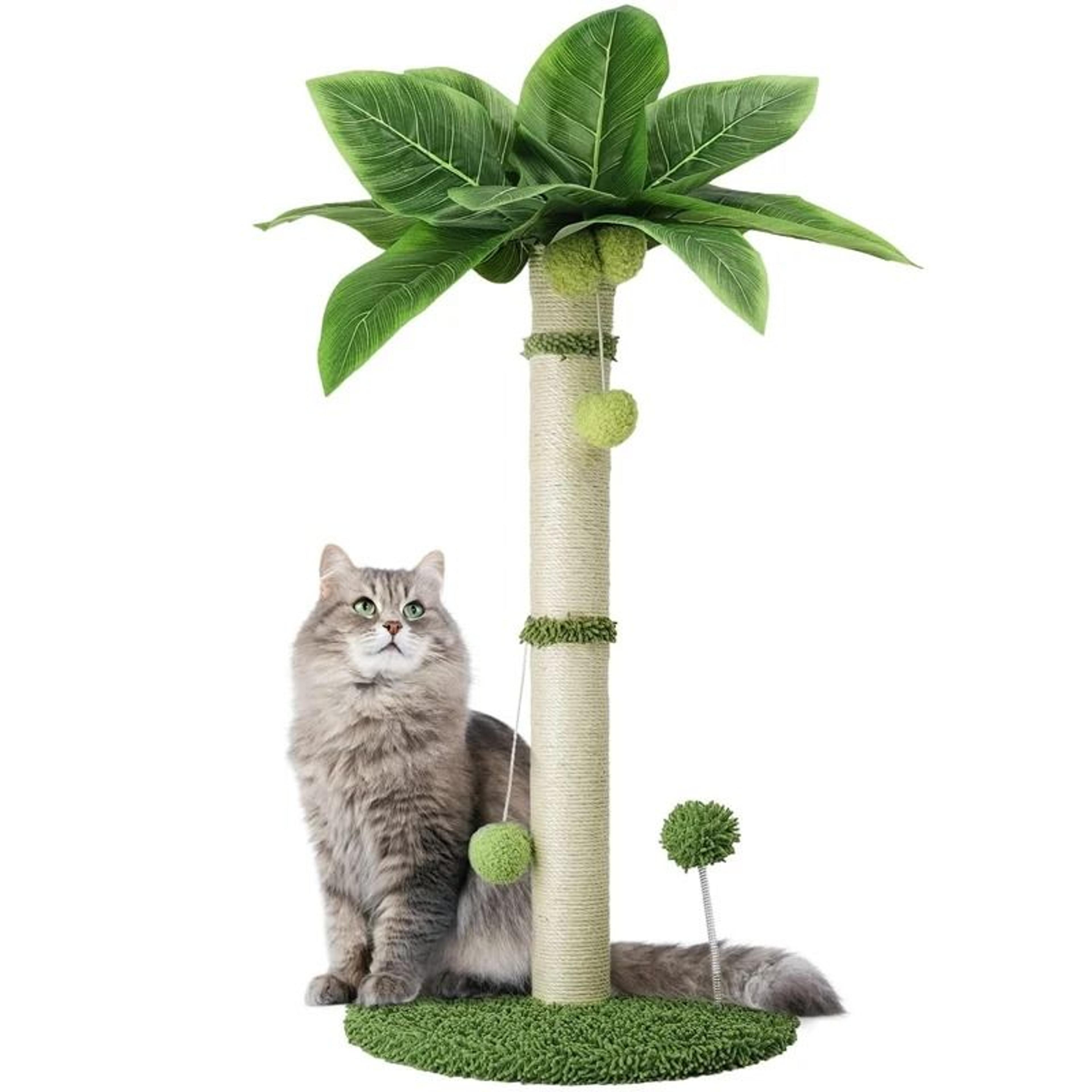 Tropical Palm Tree Cat Scratching Post With Interactive Toys 5