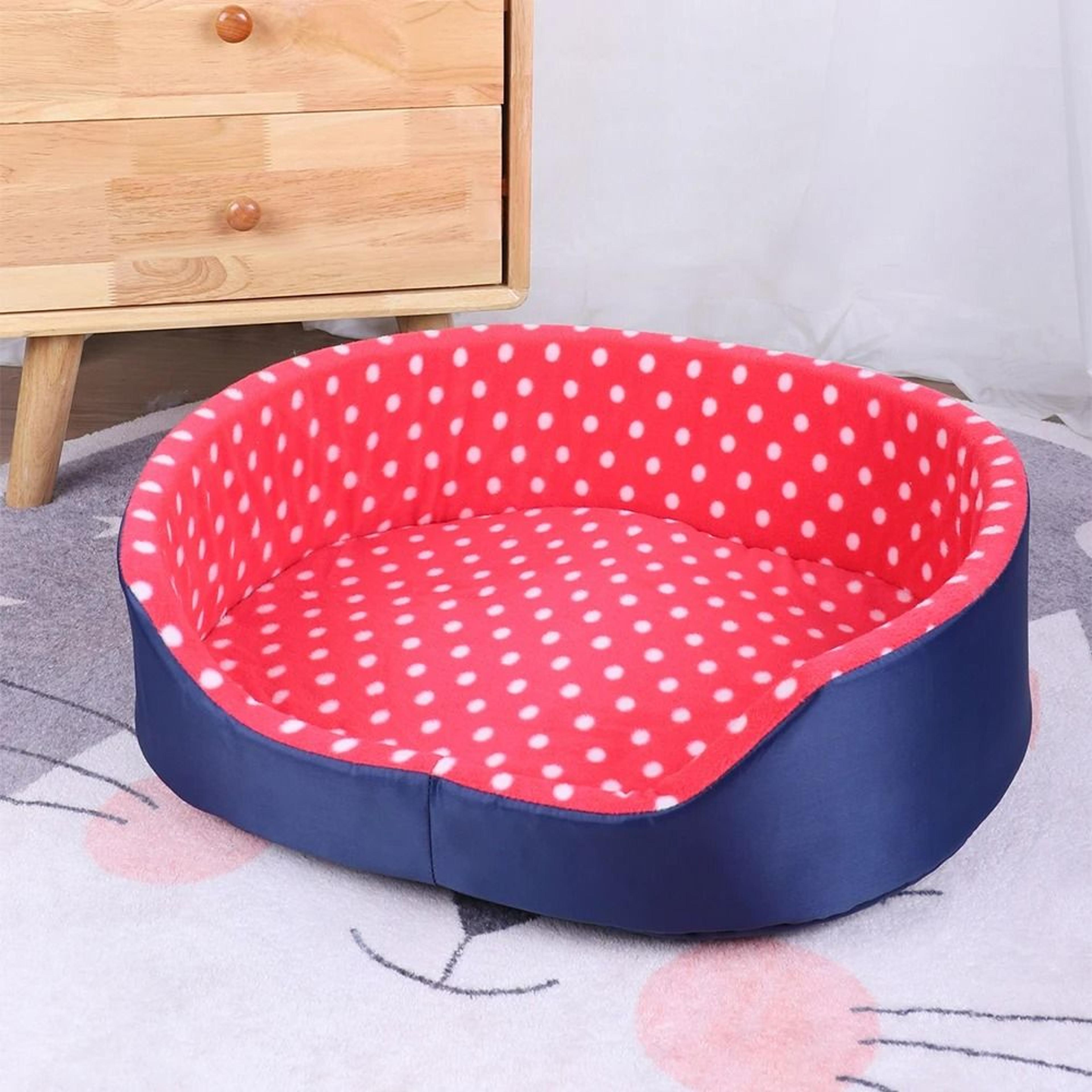 Plush Polka Dot Cat Bed With Support Walls And Padded Cushion 8