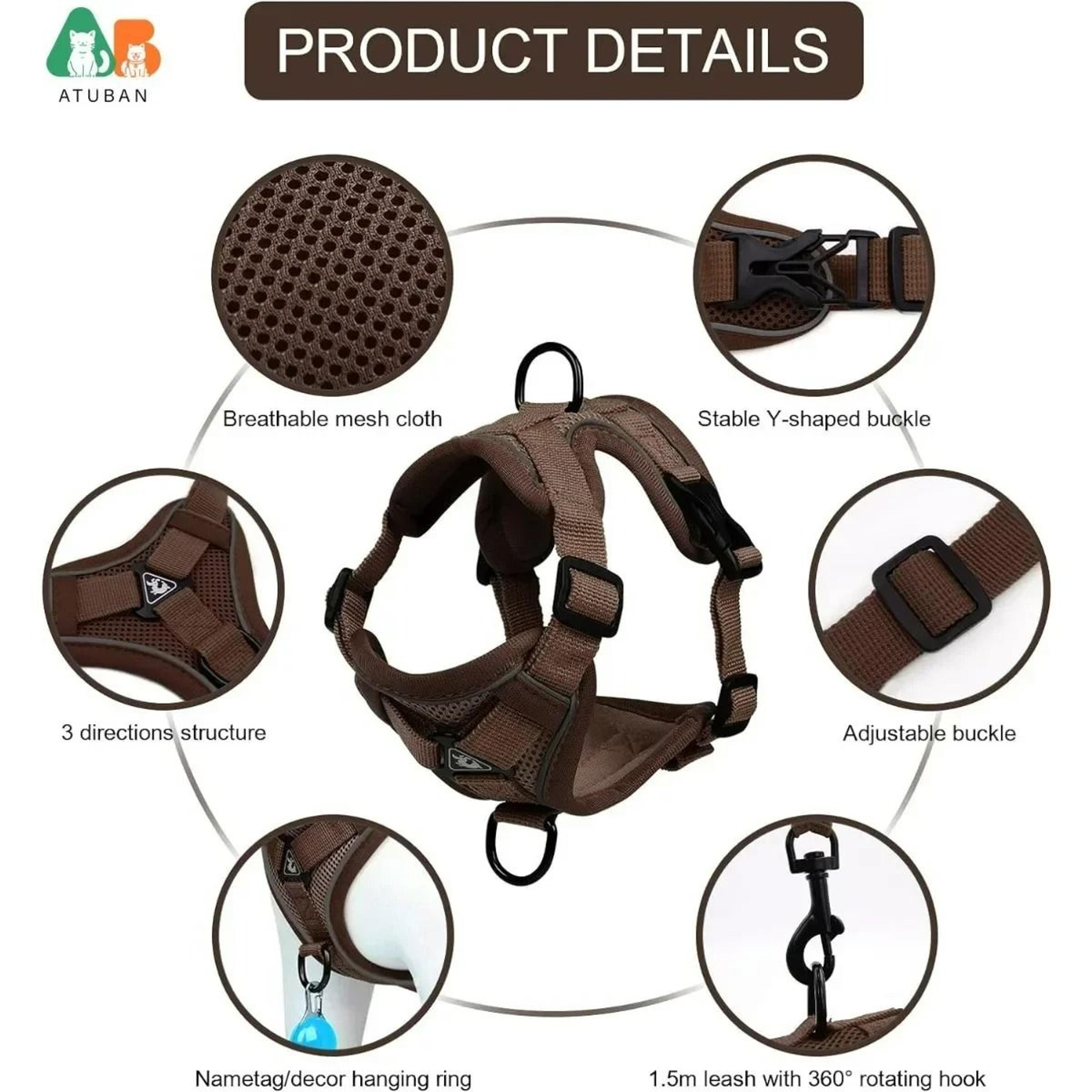 Adjustable Mesh Cat Vest Harness And Leash Set With Reflective Trim 2