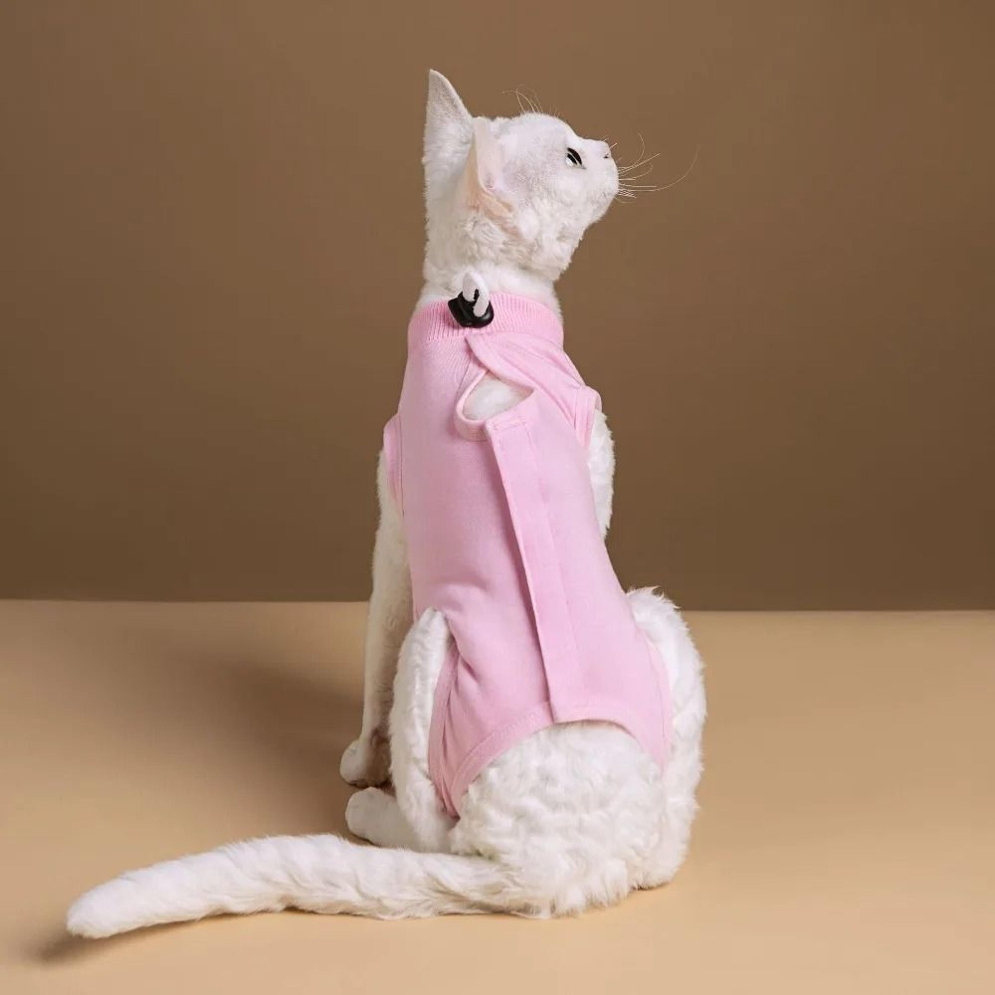 soft breathable cat recovery suit for post-surgery care & wound protection