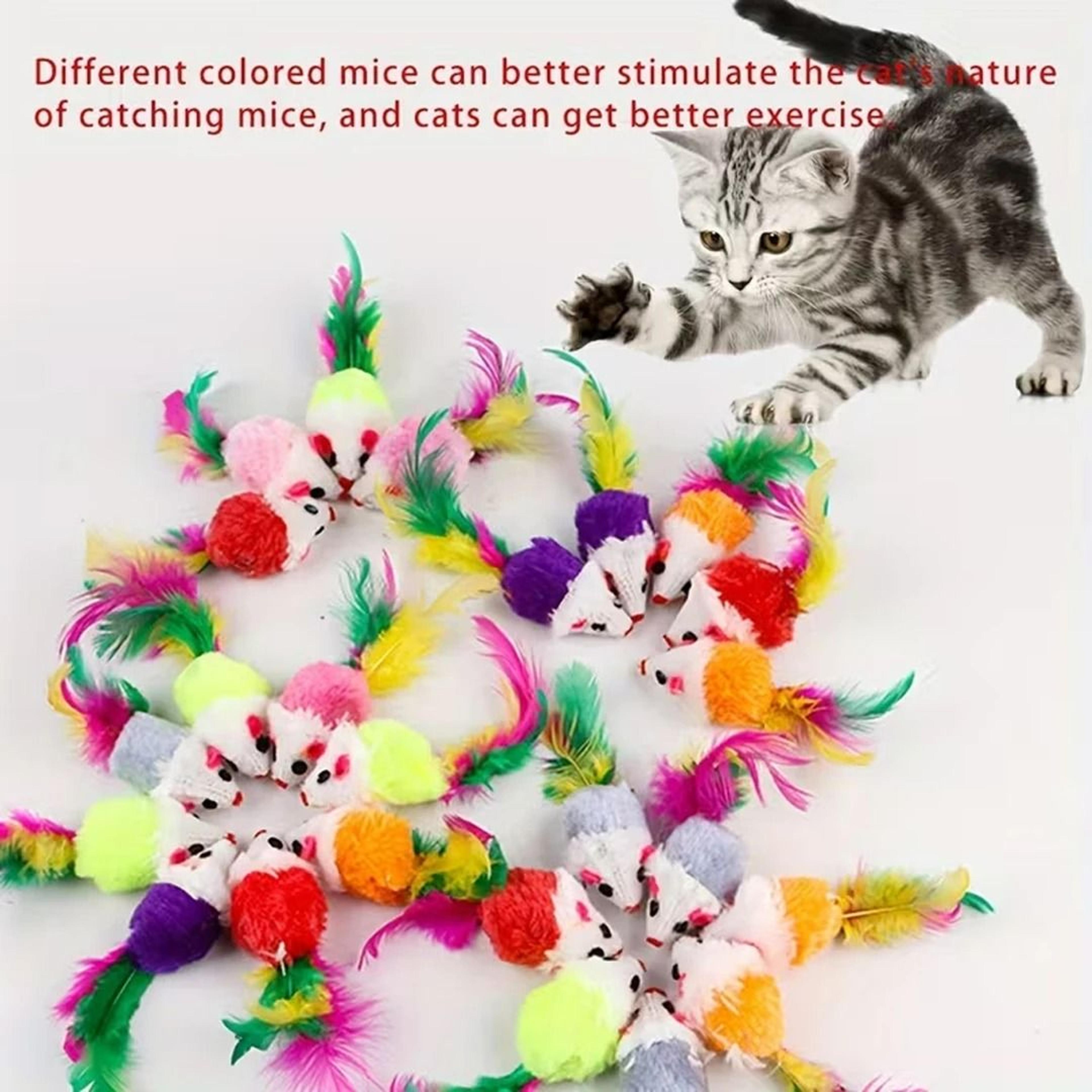 10-piece mini fleece mouse set with natural feather accents