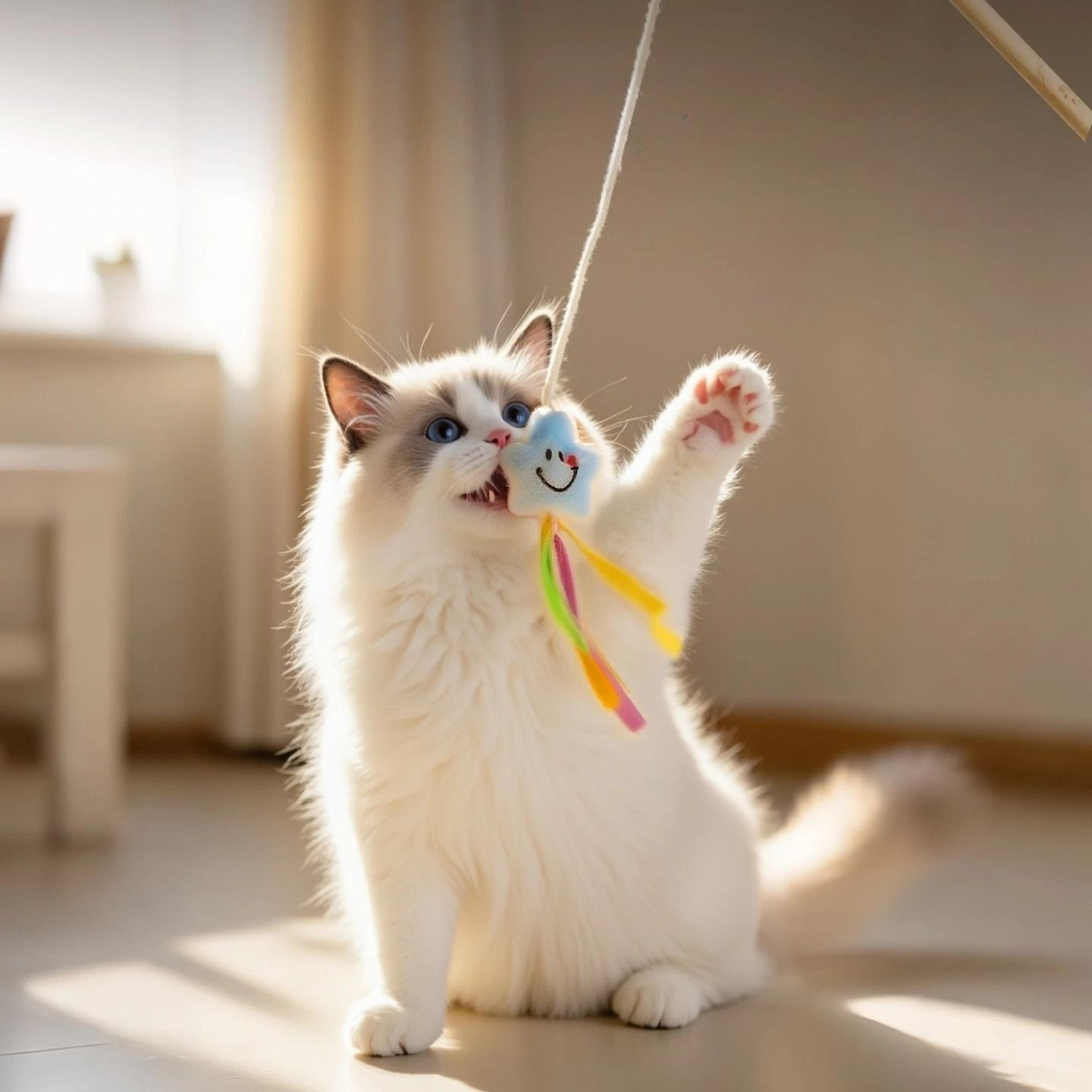 Artisanal Wooden Interactive Cat Teaser Wand 2