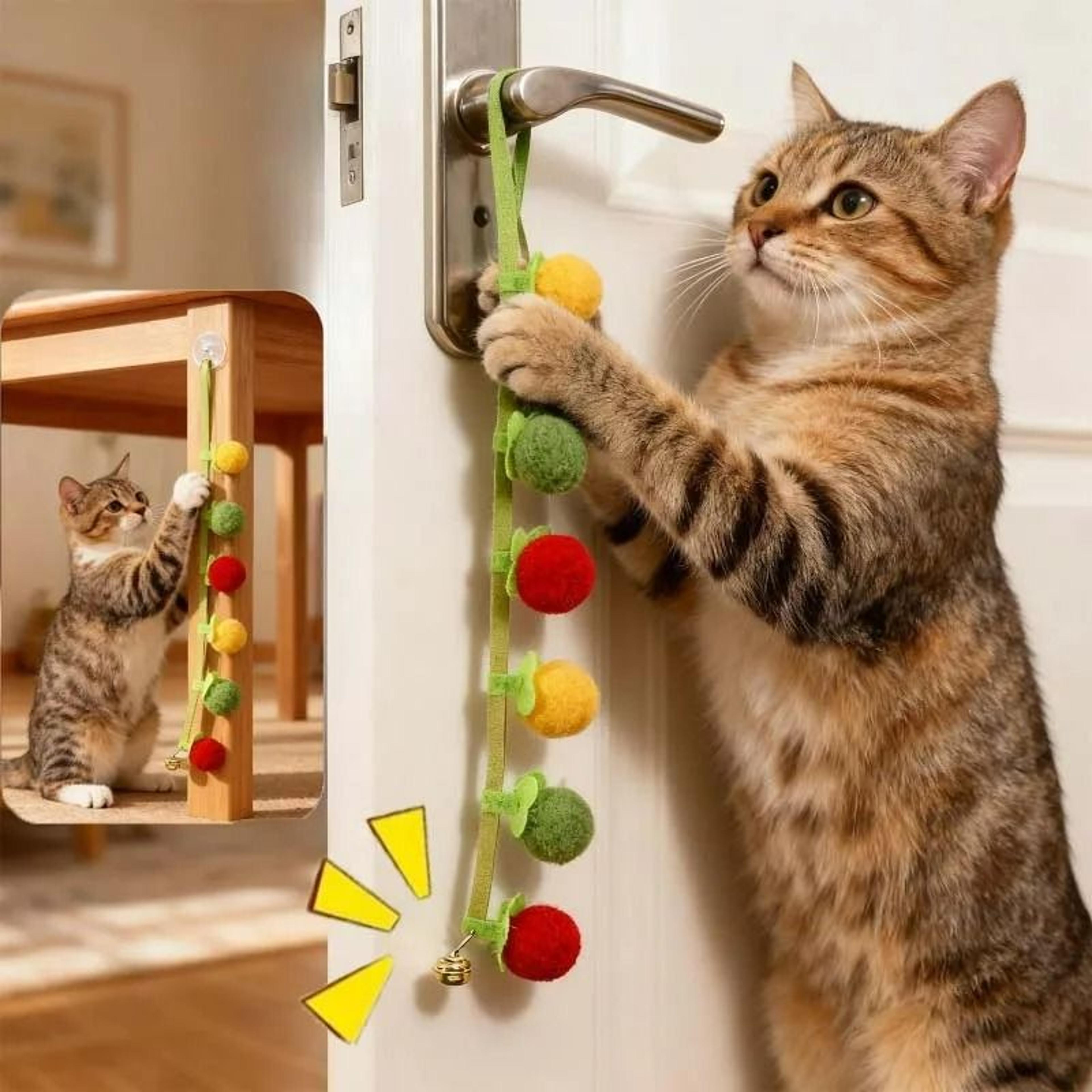 hanging felt teaser toy – interactive "squeaky" jingle bell teasing wand