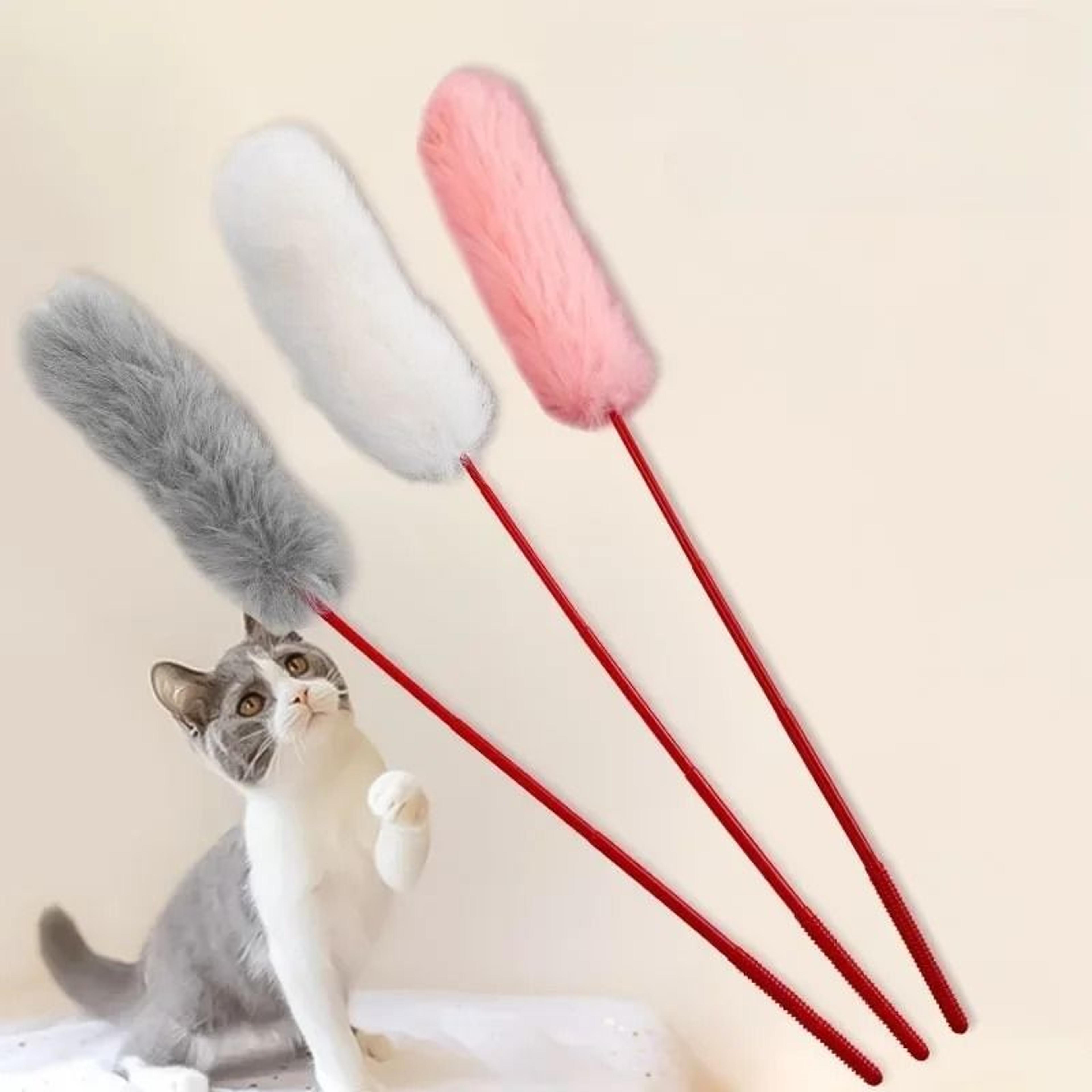 faux fur pompom teaser wand – interactive plush pounce & training toy