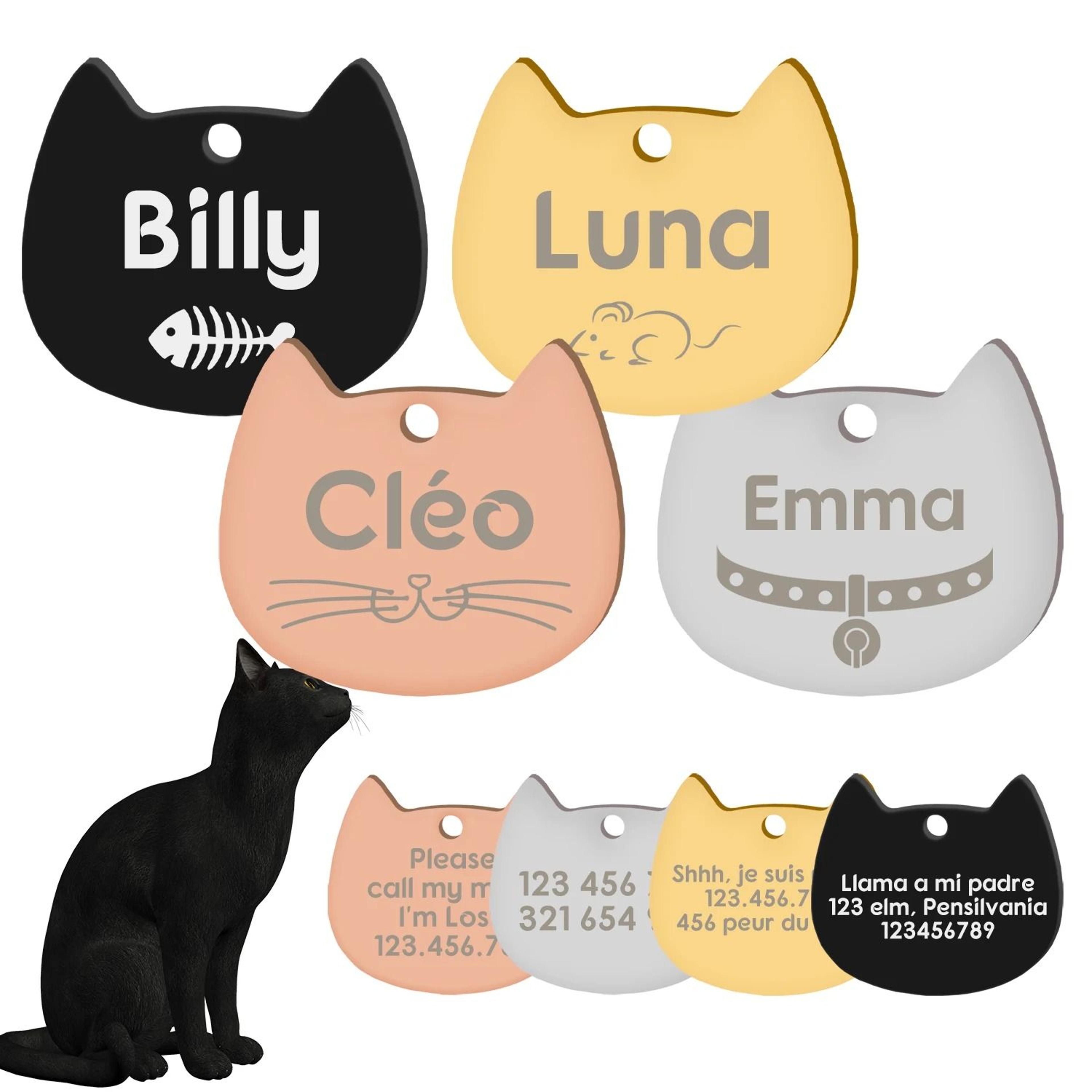 custom cat silhouette id tag – personalized laser-engraved stainless steel nameplate