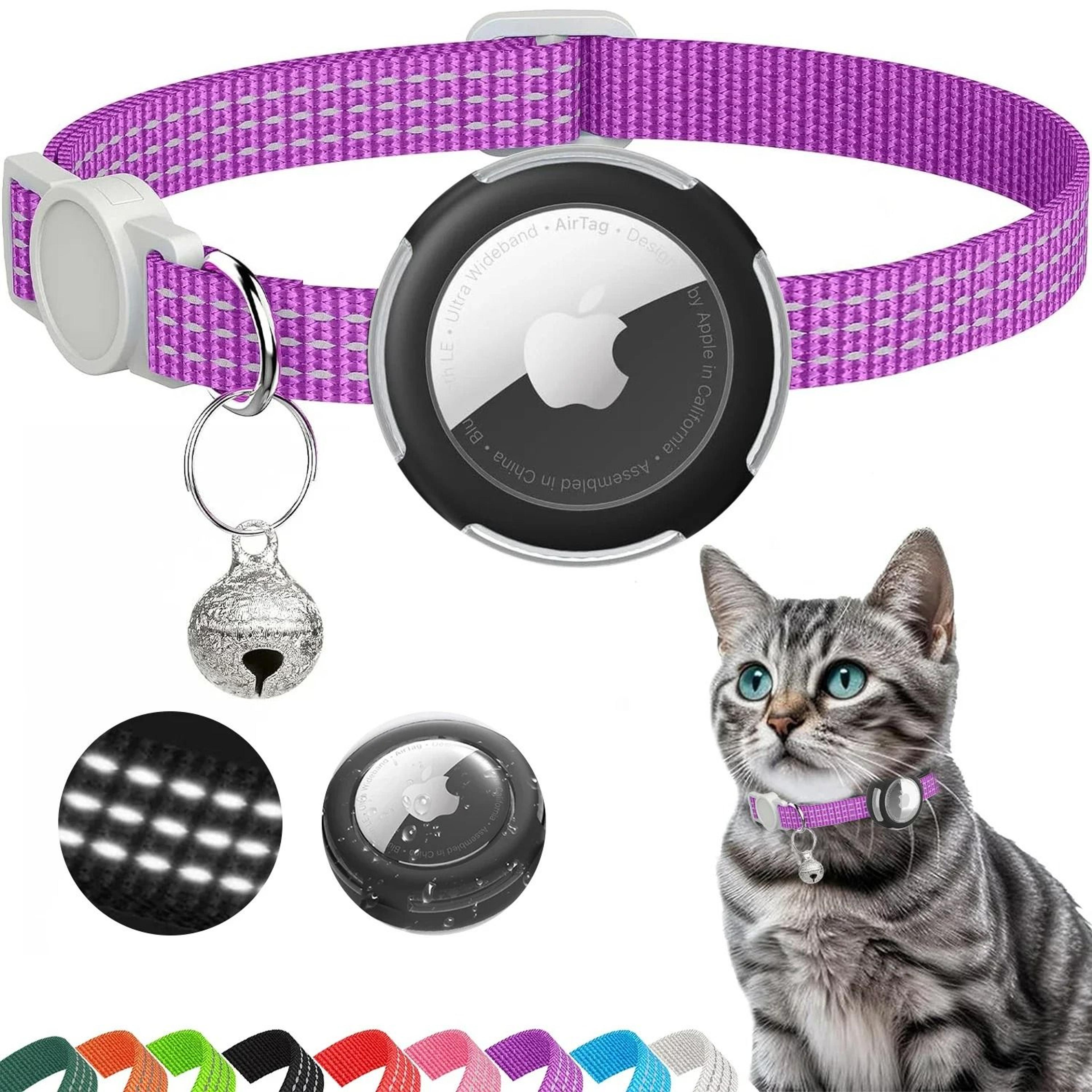 Reflective Breakaway AirTag Cat Collar  Lightweight Safety Tracker Necklace With Removable Bell 8