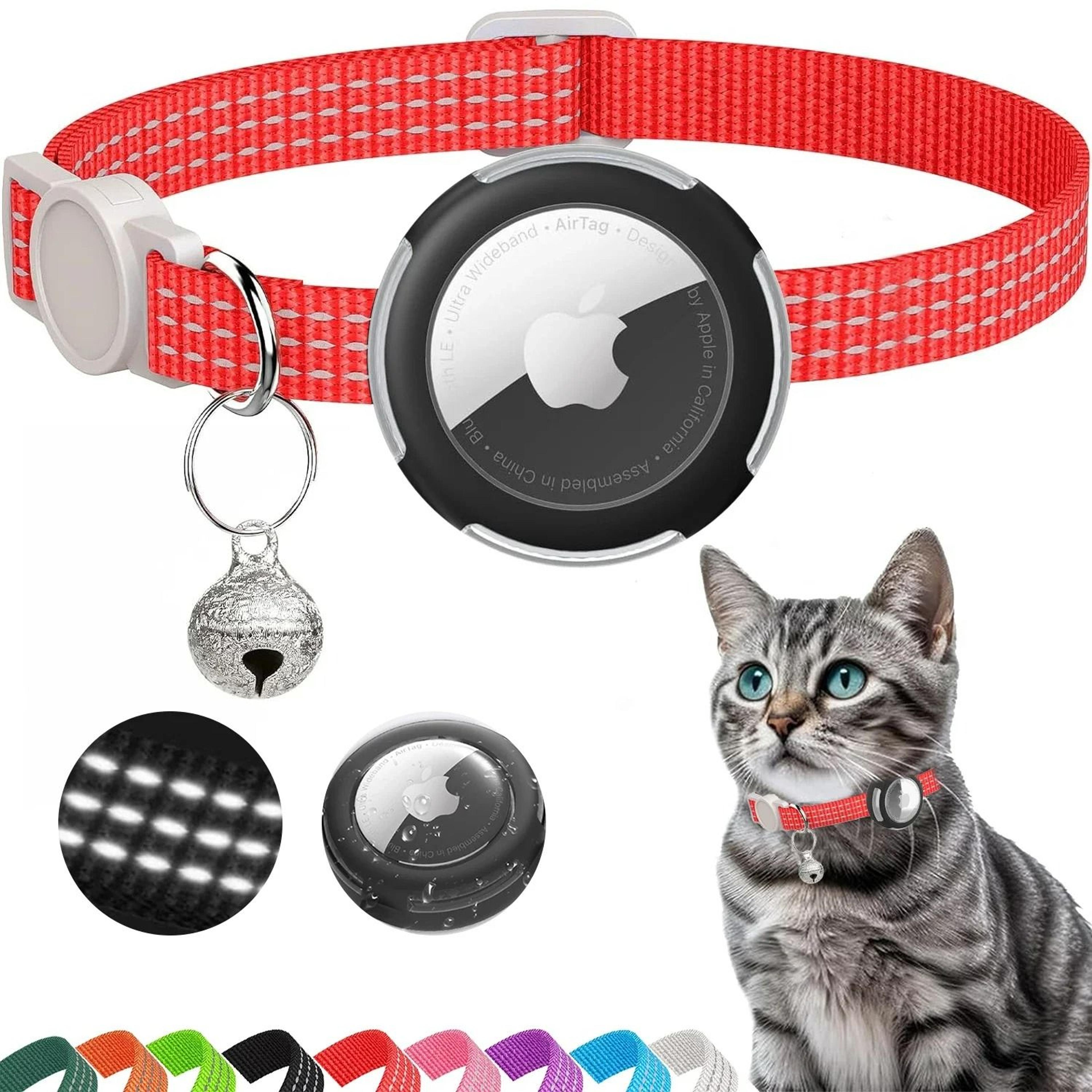 Reflective Breakaway AirTag Cat Collar  Lightweight Safety Tracker Necklace With Removable Bell 11