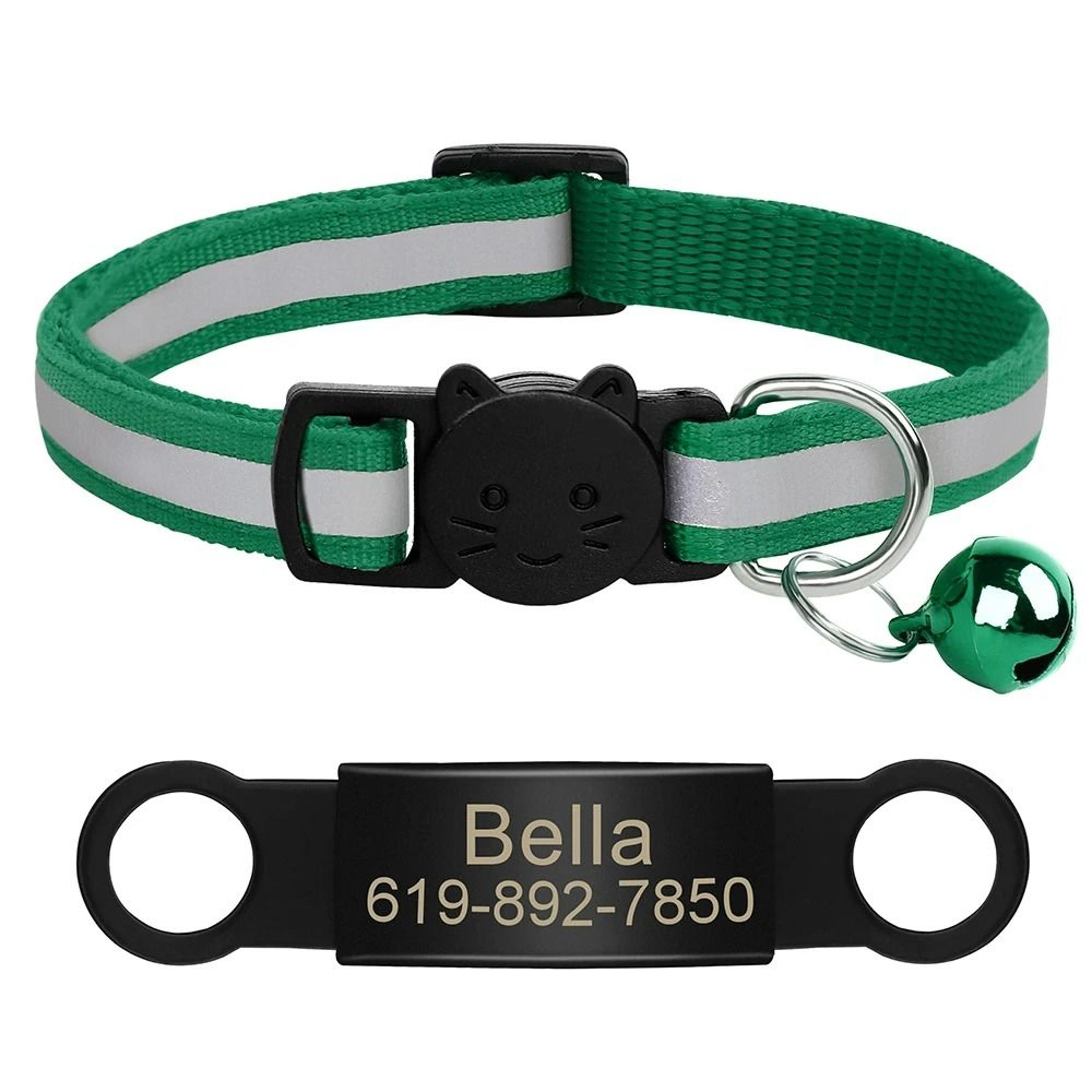Customized Reflective Safety Cat Collar  Personalized LaserEngraved ID Nameplate  Bell 9