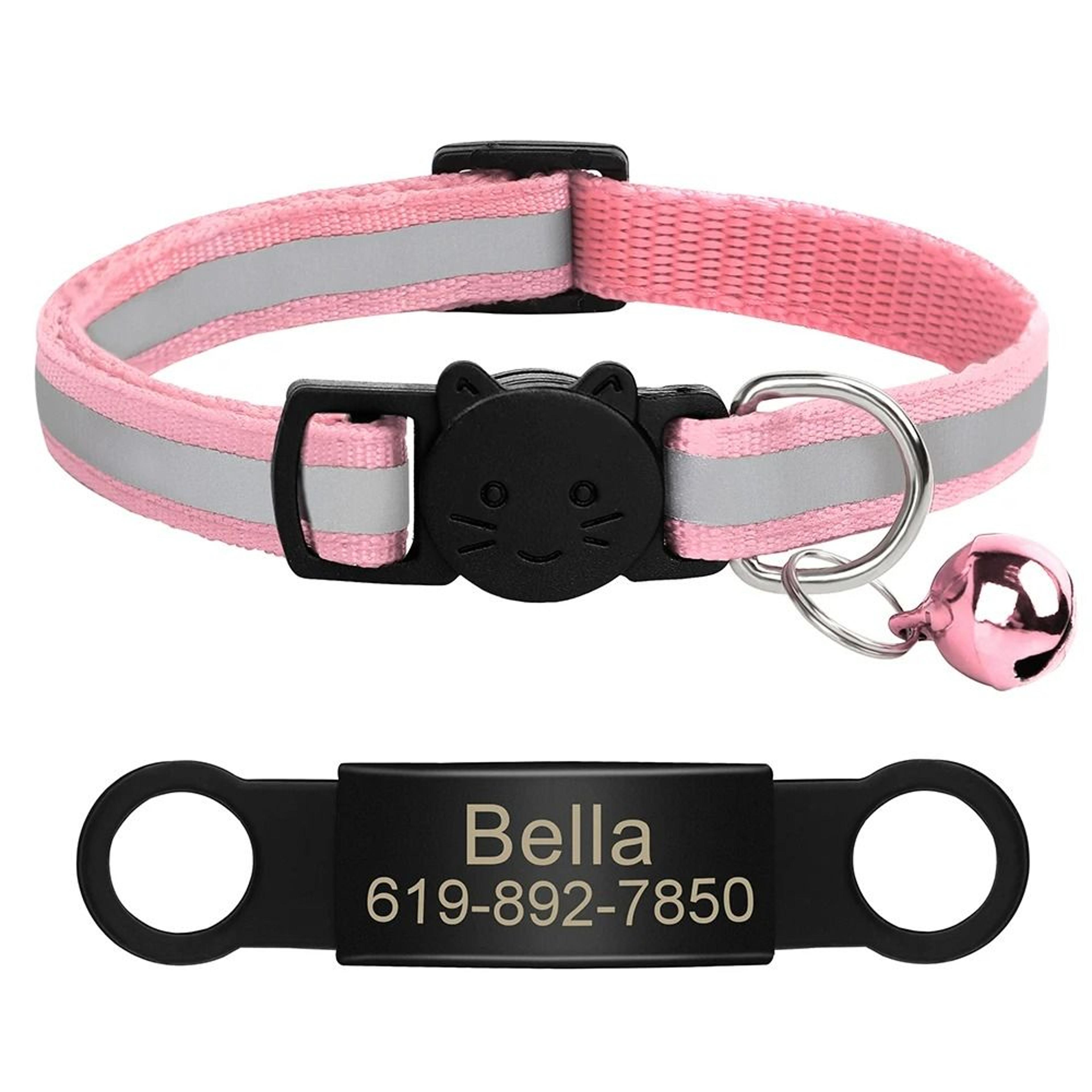 Customized Reflective Safety Cat Collar  Personalized LaserEngraved ID Nameplate  Bell 15