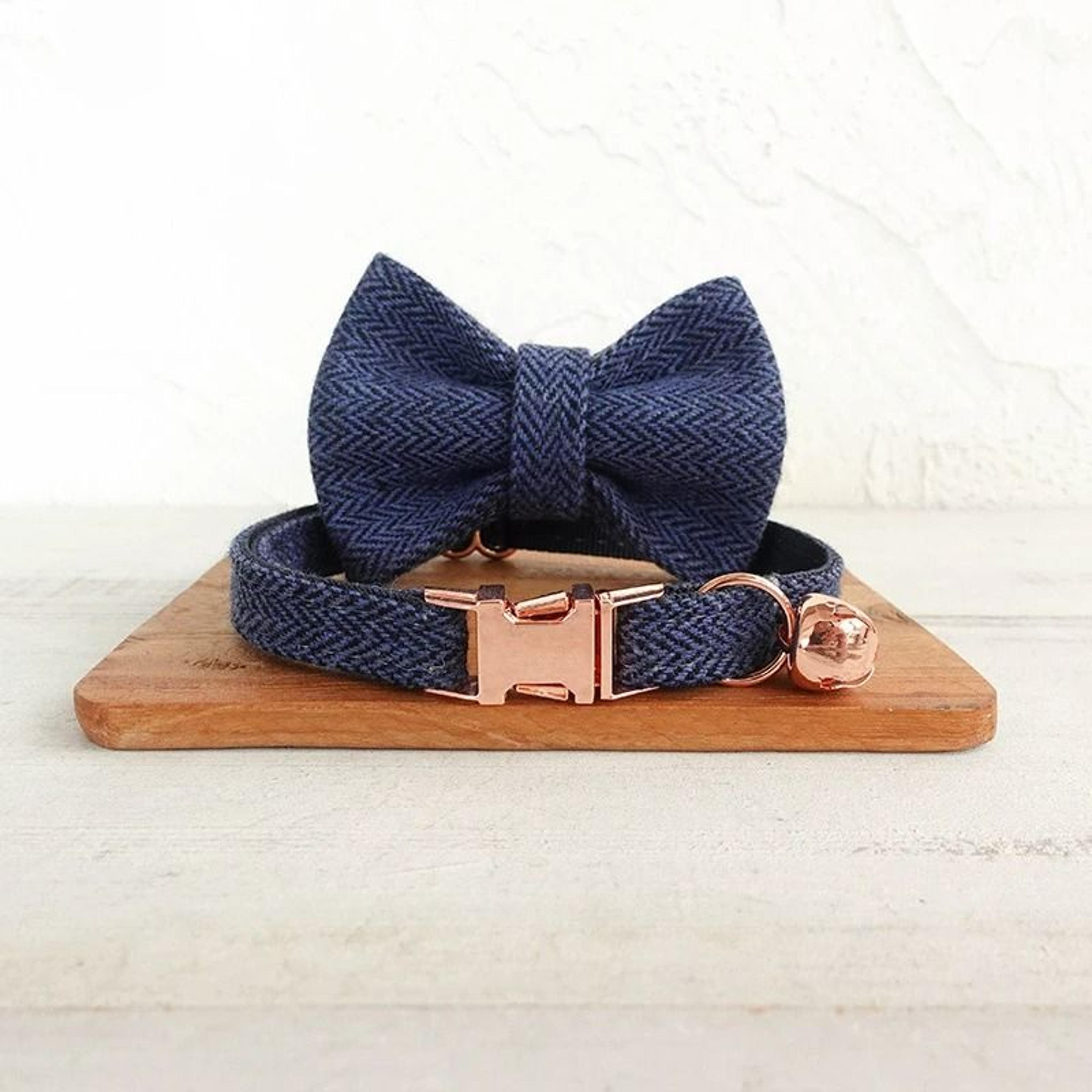 Personalized Bowtie Cat Collar  Custom Engraved Nameplate Safety Necklace With Bell For Kittens  Sm 17