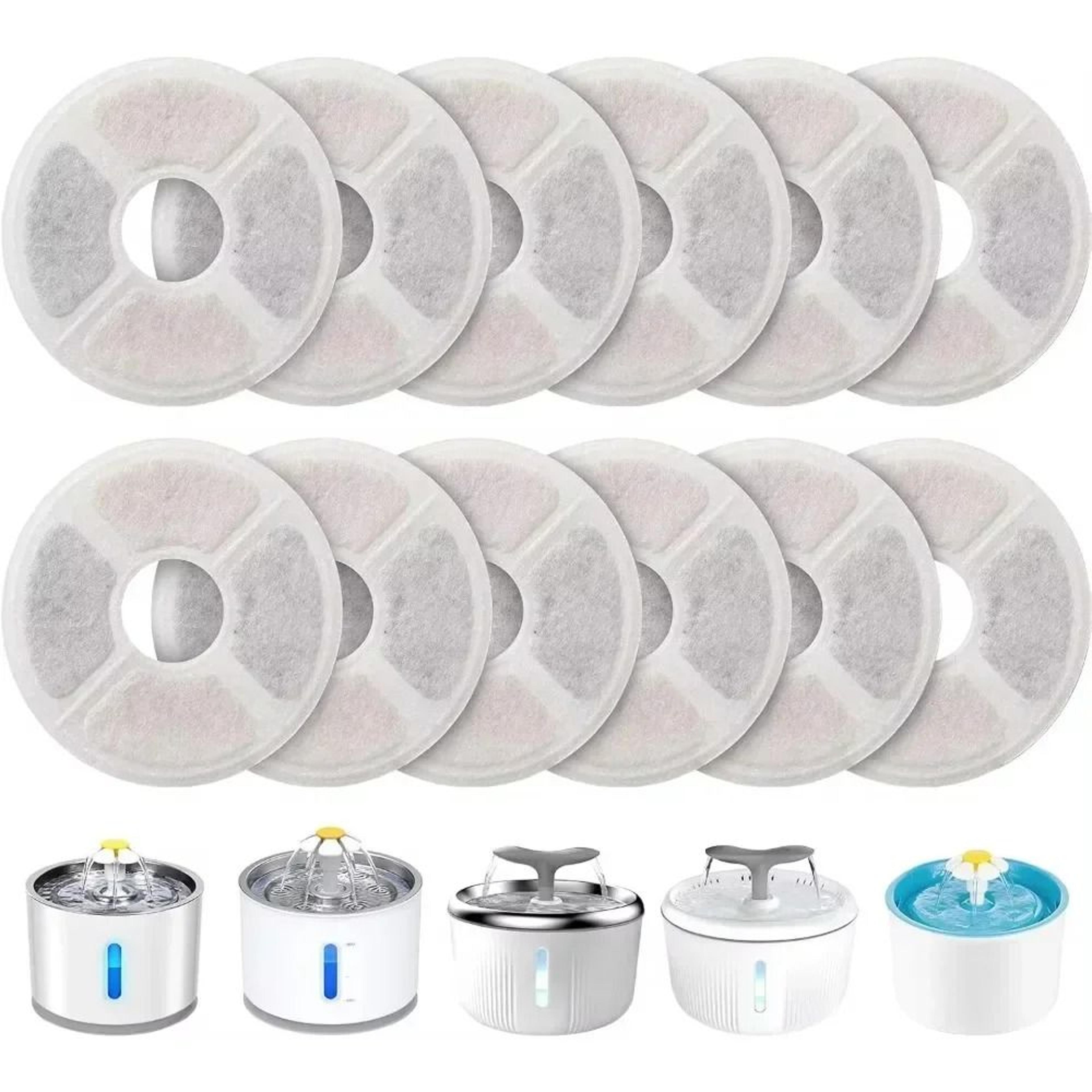 12-pack multi-stage round fountain replacement filters – triple filtration activated carbon set for flower water dispens