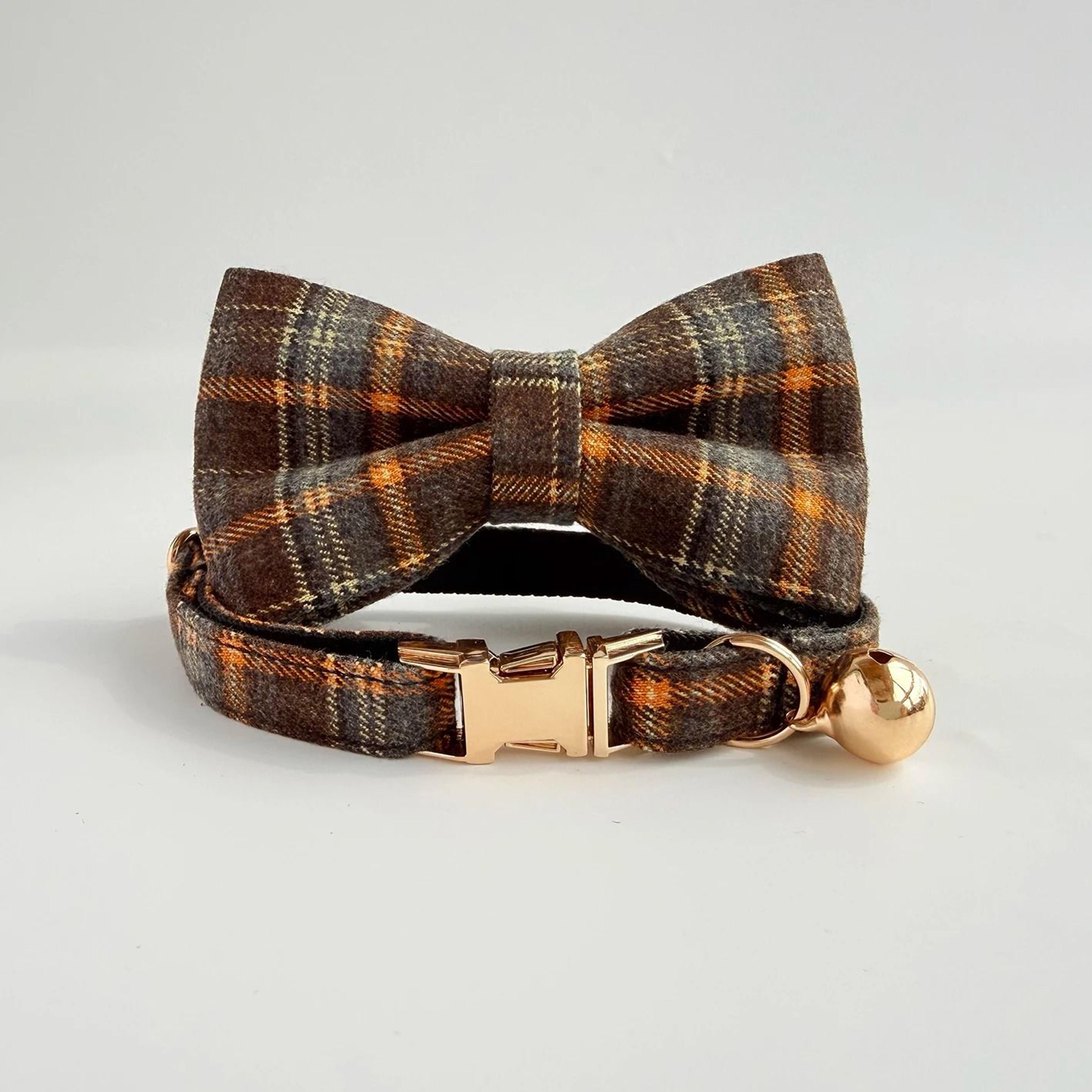 Elegant Tweed Checked Cat Collar With Personalized ID Plate  Detachable Pearl Charm 3