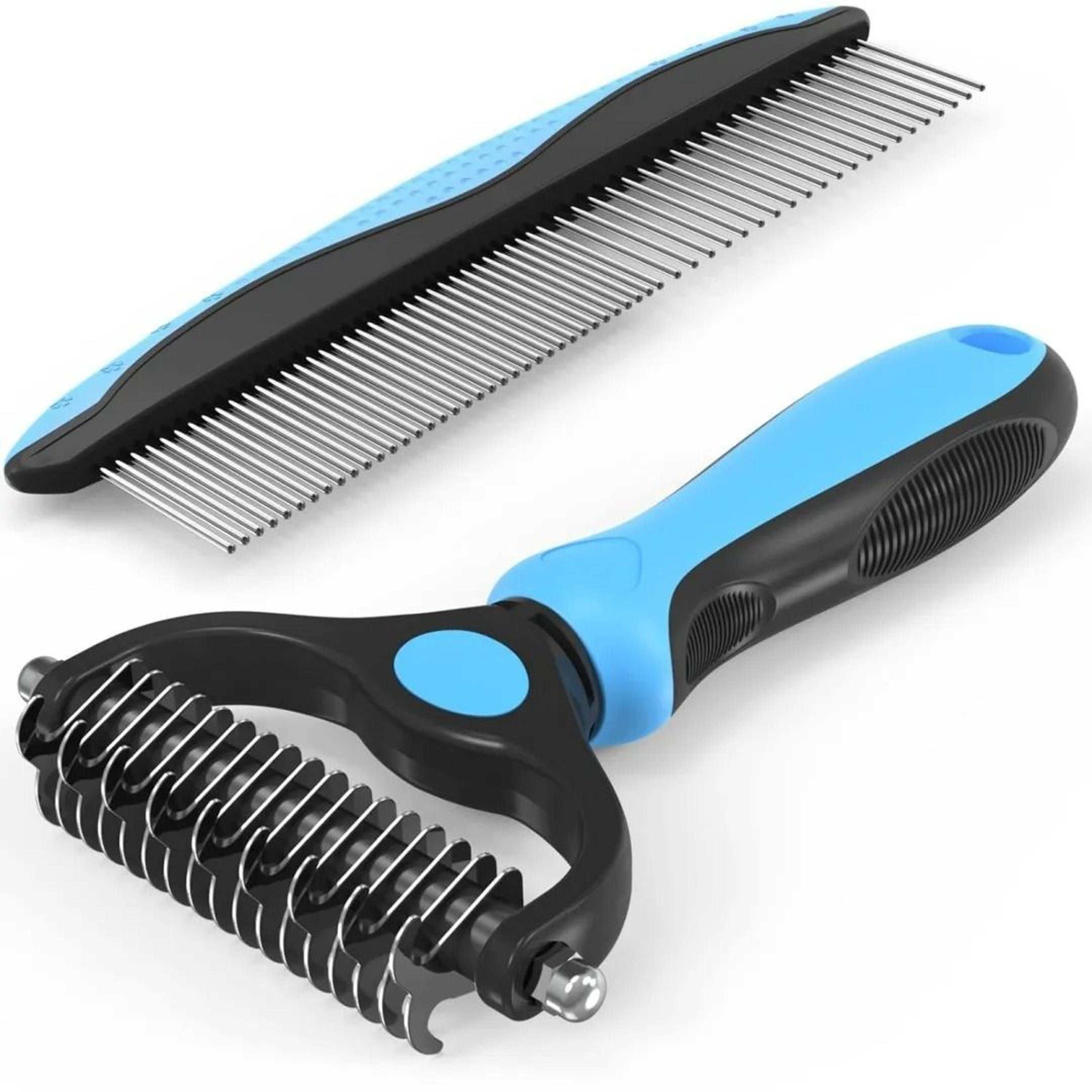 professional 2-in-1 pet grooming undercoat rake and metal comb set