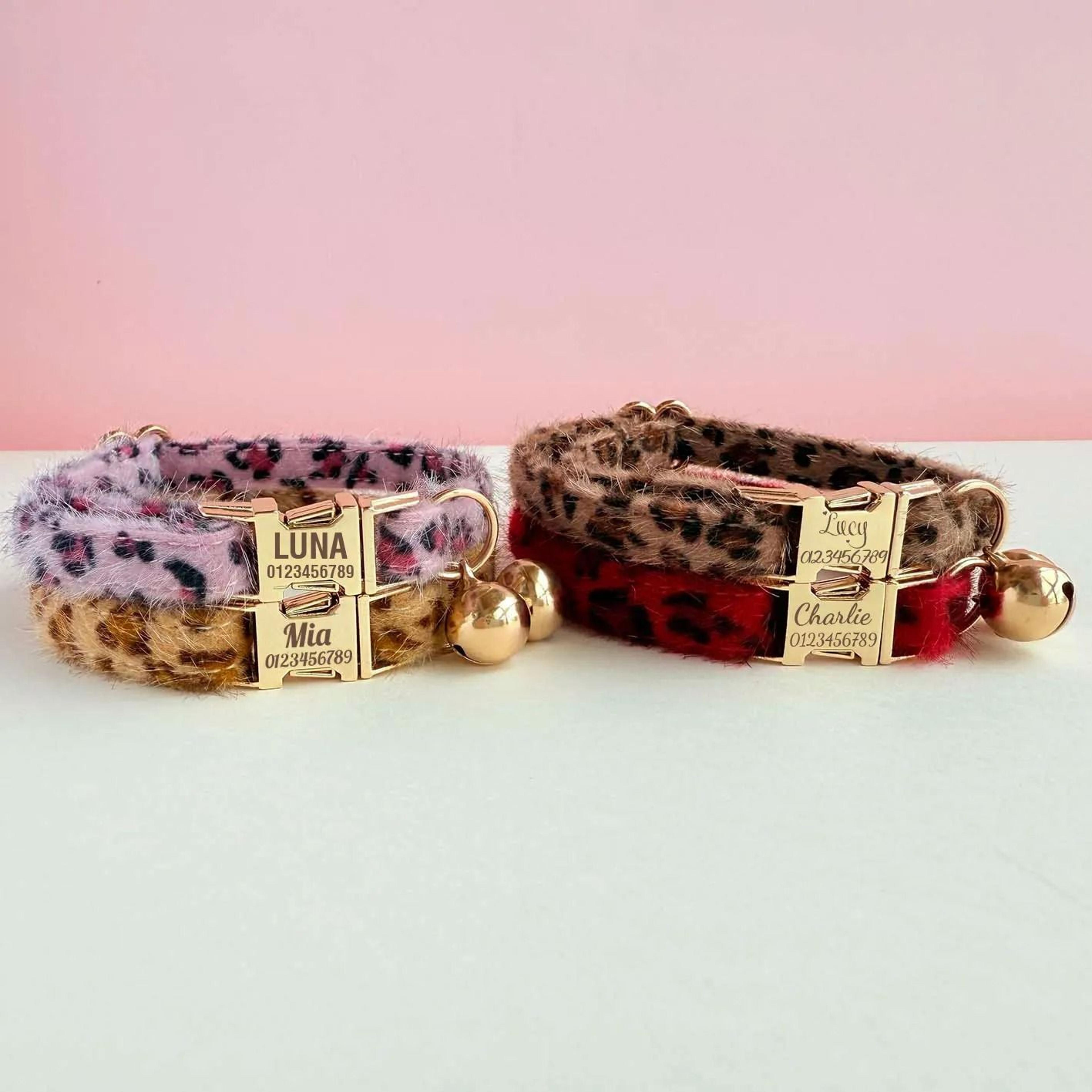 adjustable leopard print cat collar with safety bell