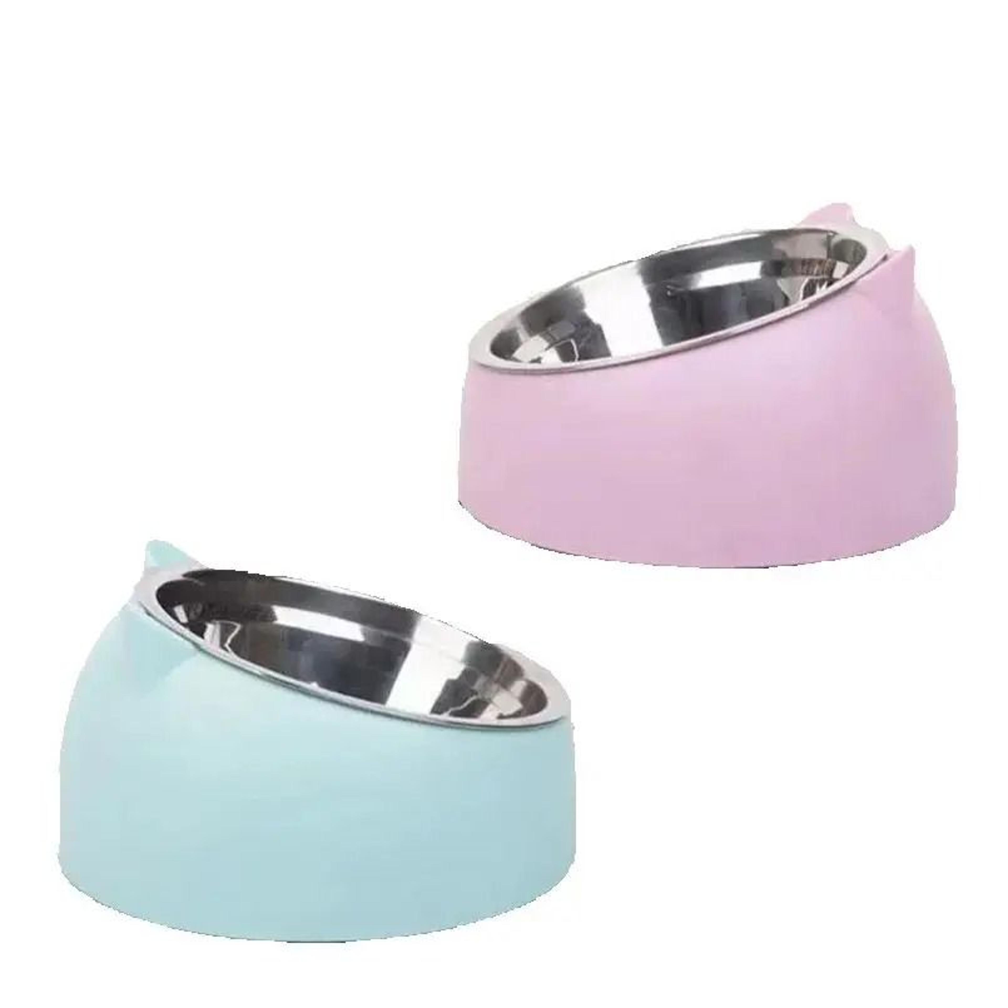 raised ergonomic tilted stainless steel pet bowl