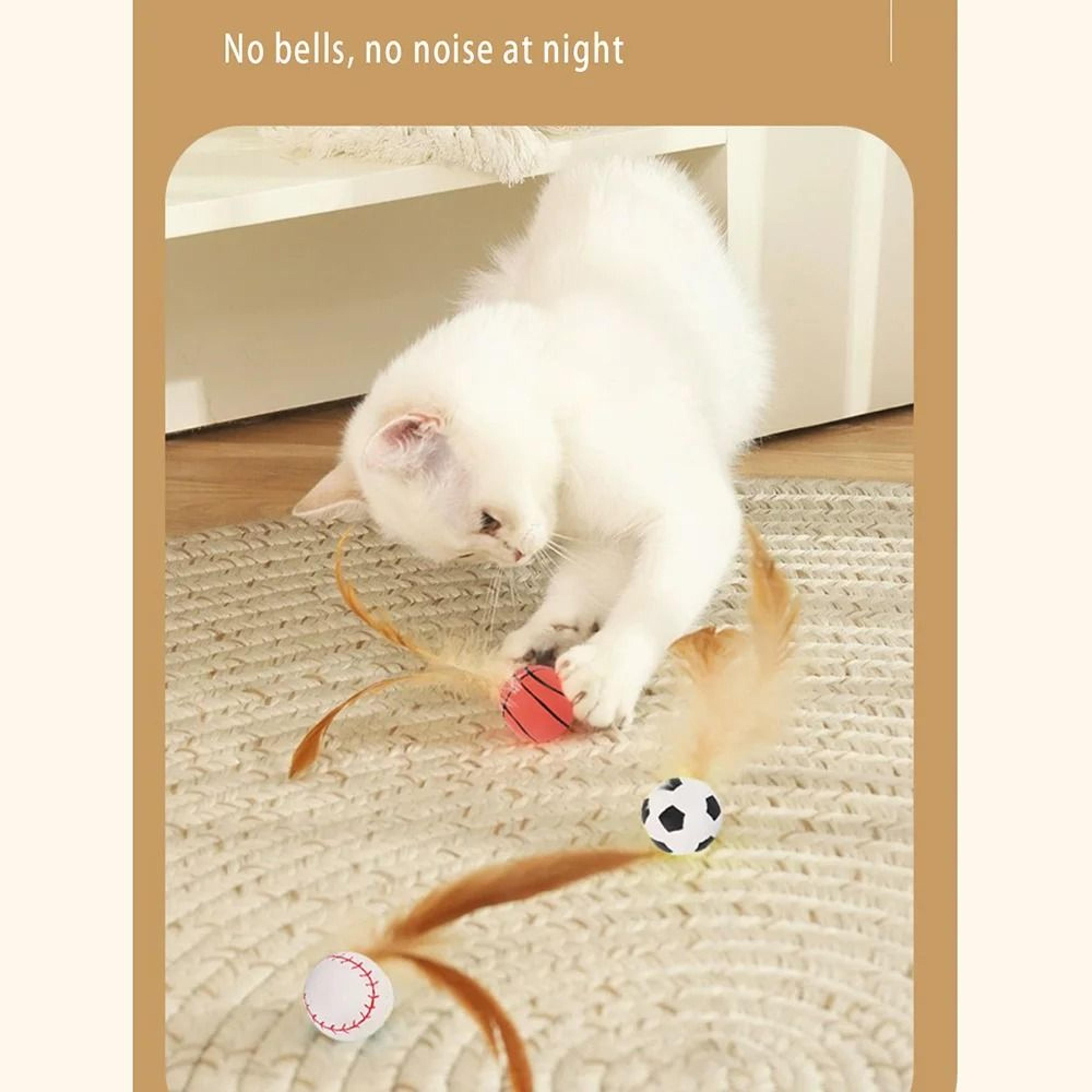 Interactive Bouncy Ball Cat Toy With Feathers 4
