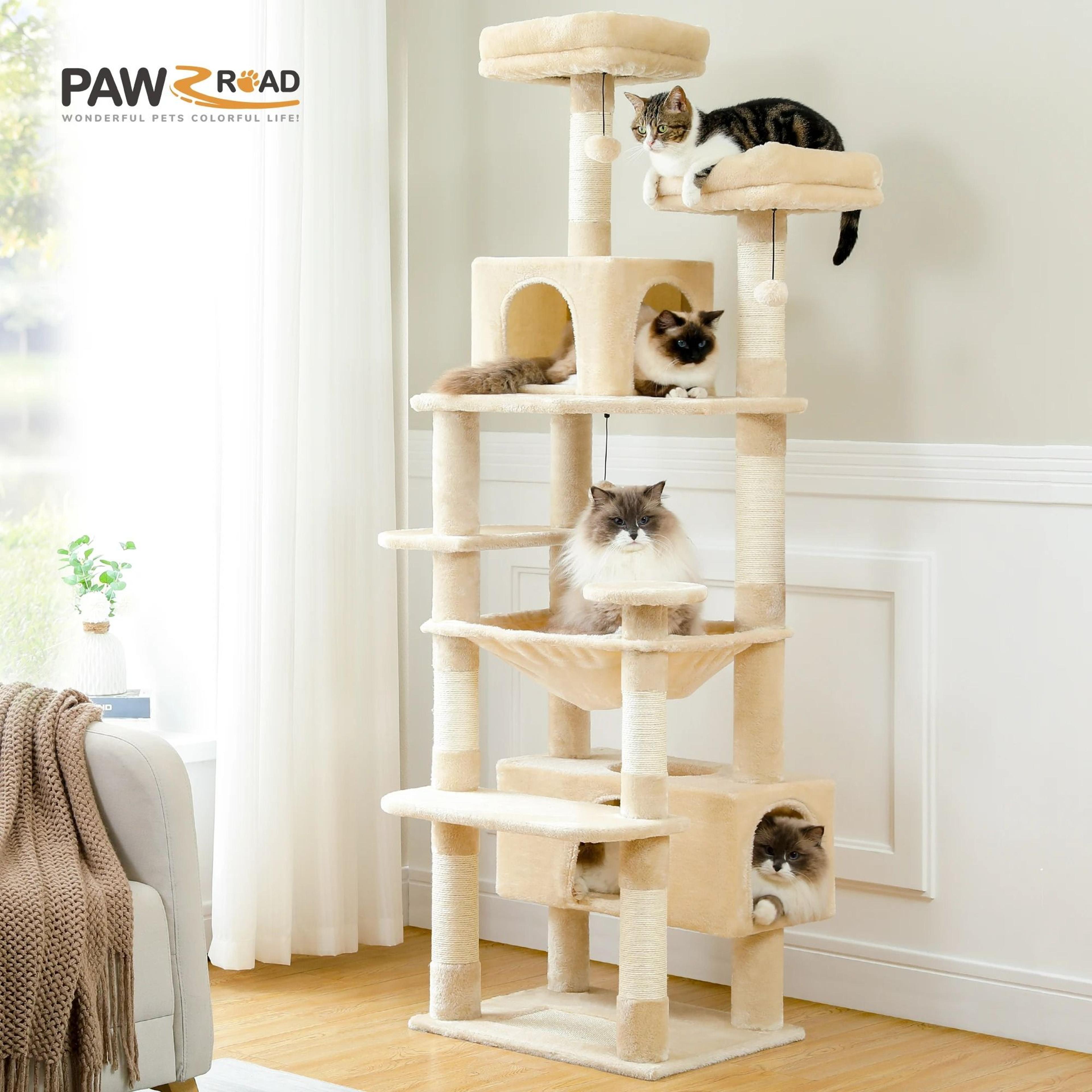 MultiLevel Indoor Cat Tree Tower With Hammock  Scratching Board 0