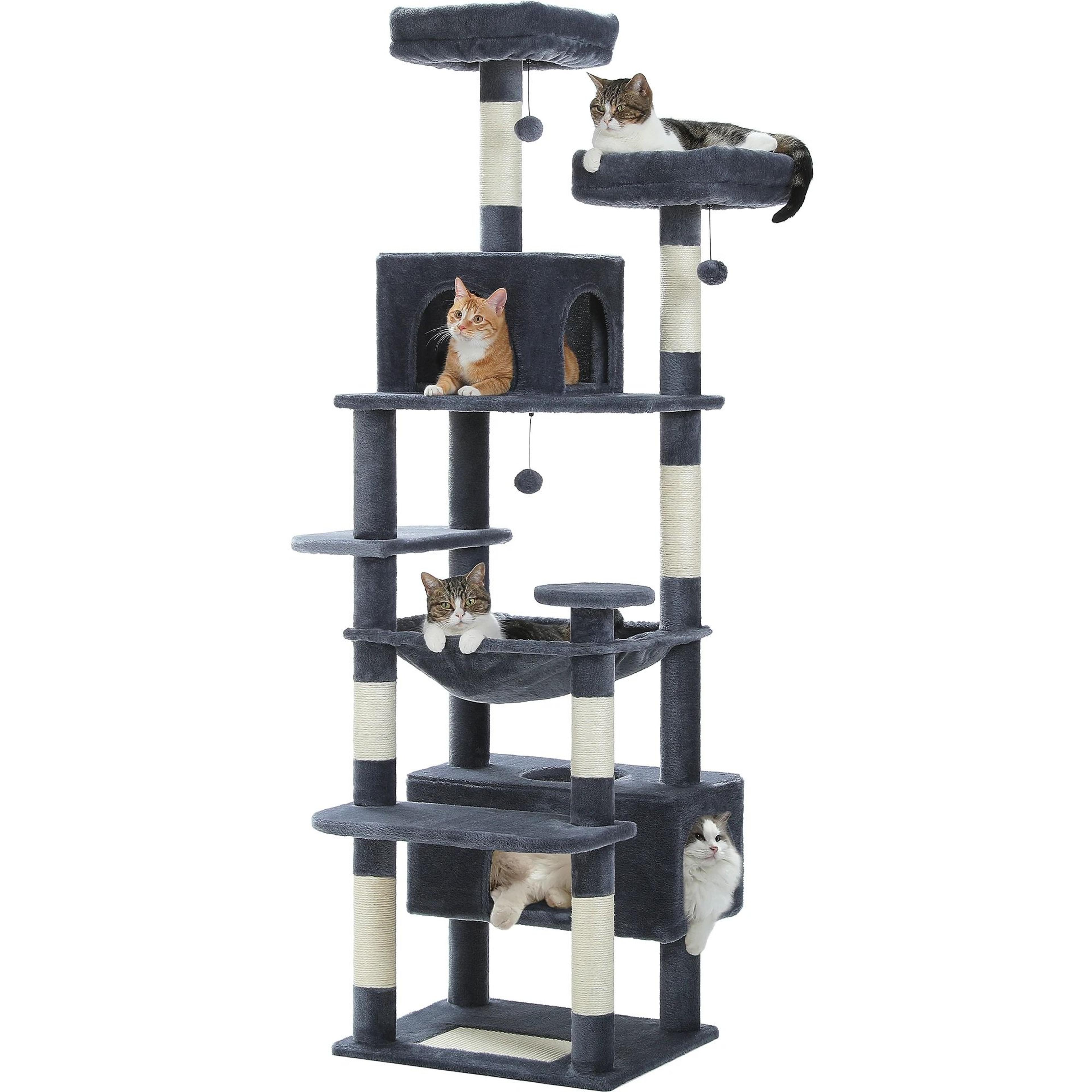 MultiLevel Indoor Cat Tree Tower With Hammock  Scratching Board 9