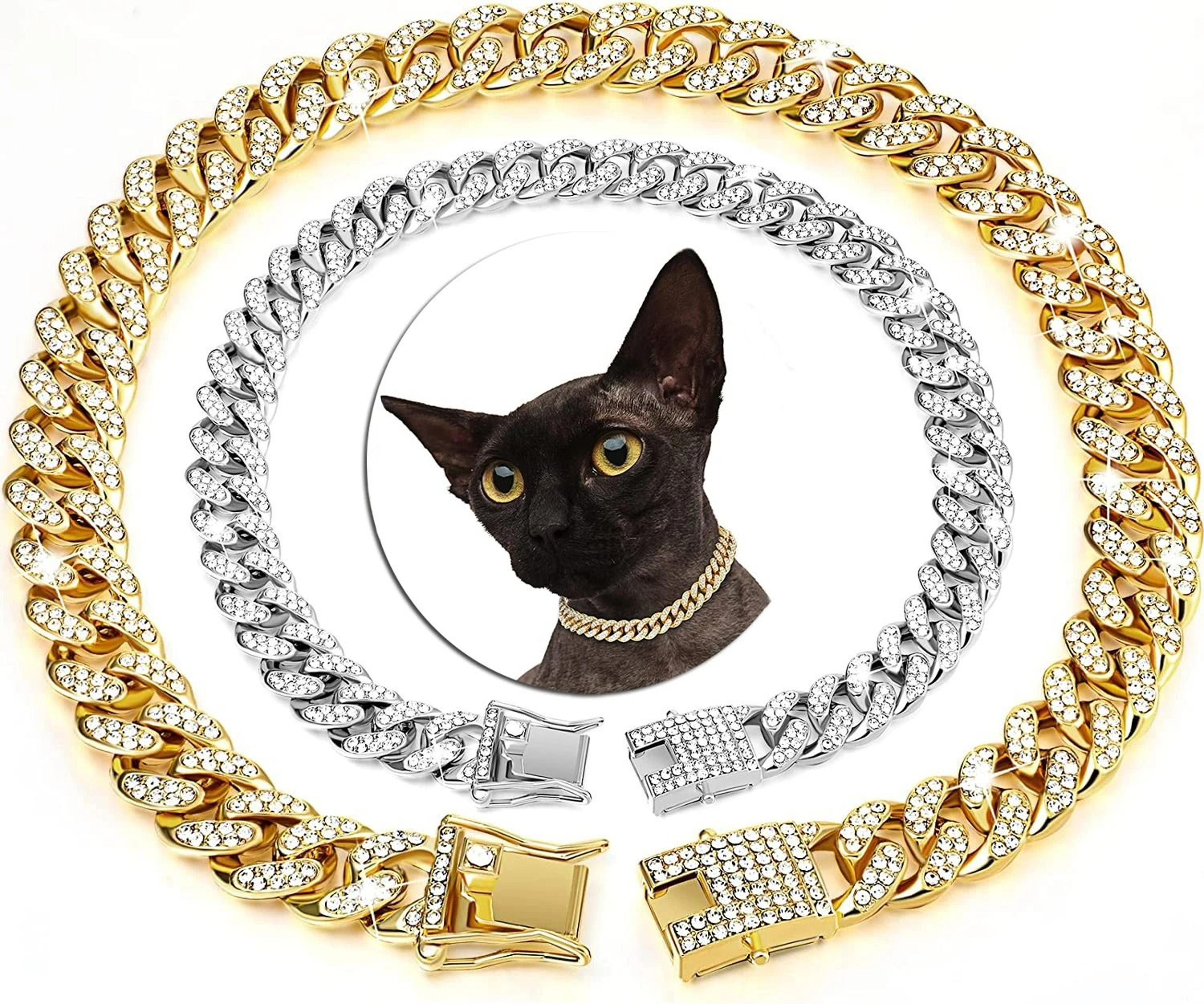 luxury cuban link rhinestone cat chain necklace