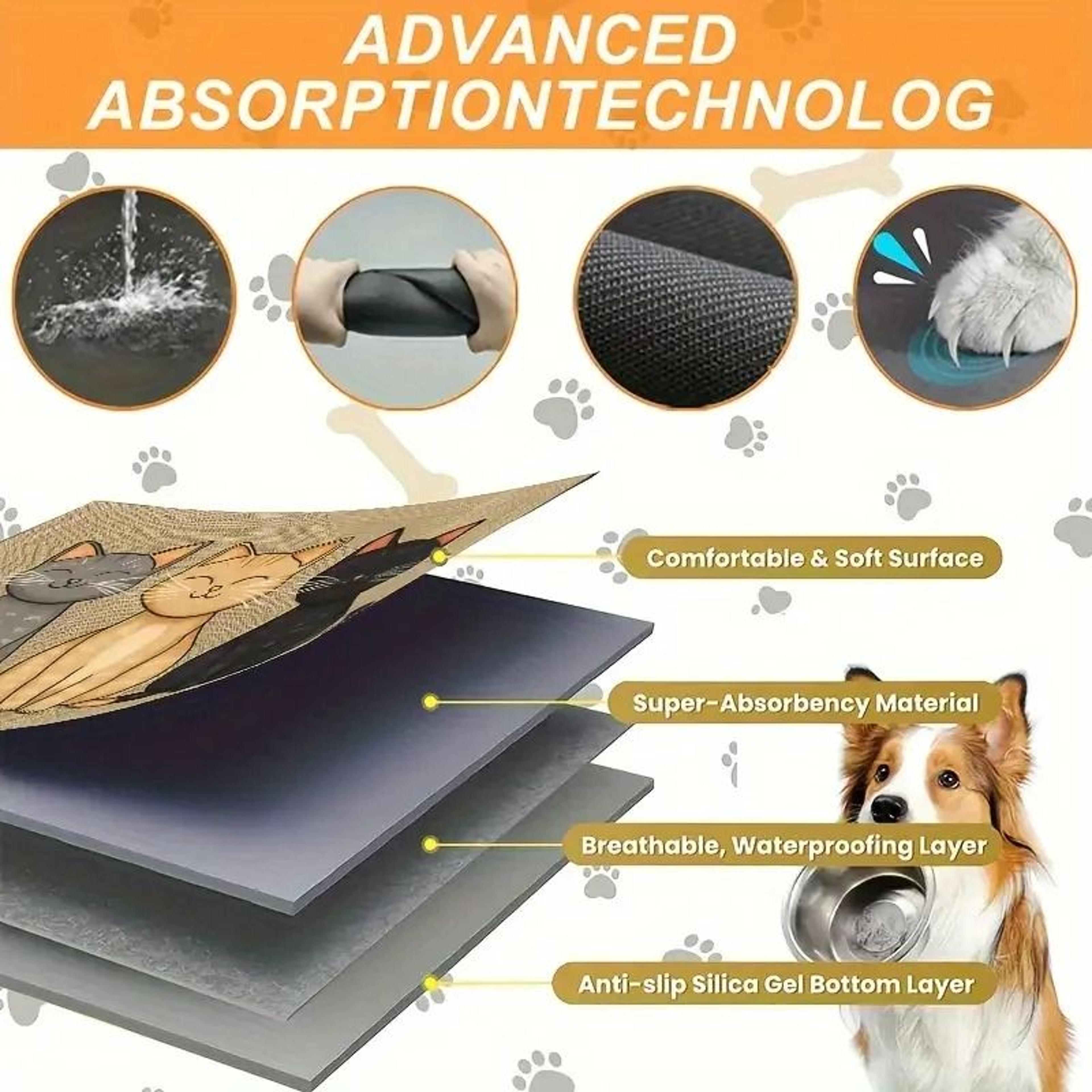 Cartoon Cat Absorbent AntiSlip Pet Feeding Mat 3