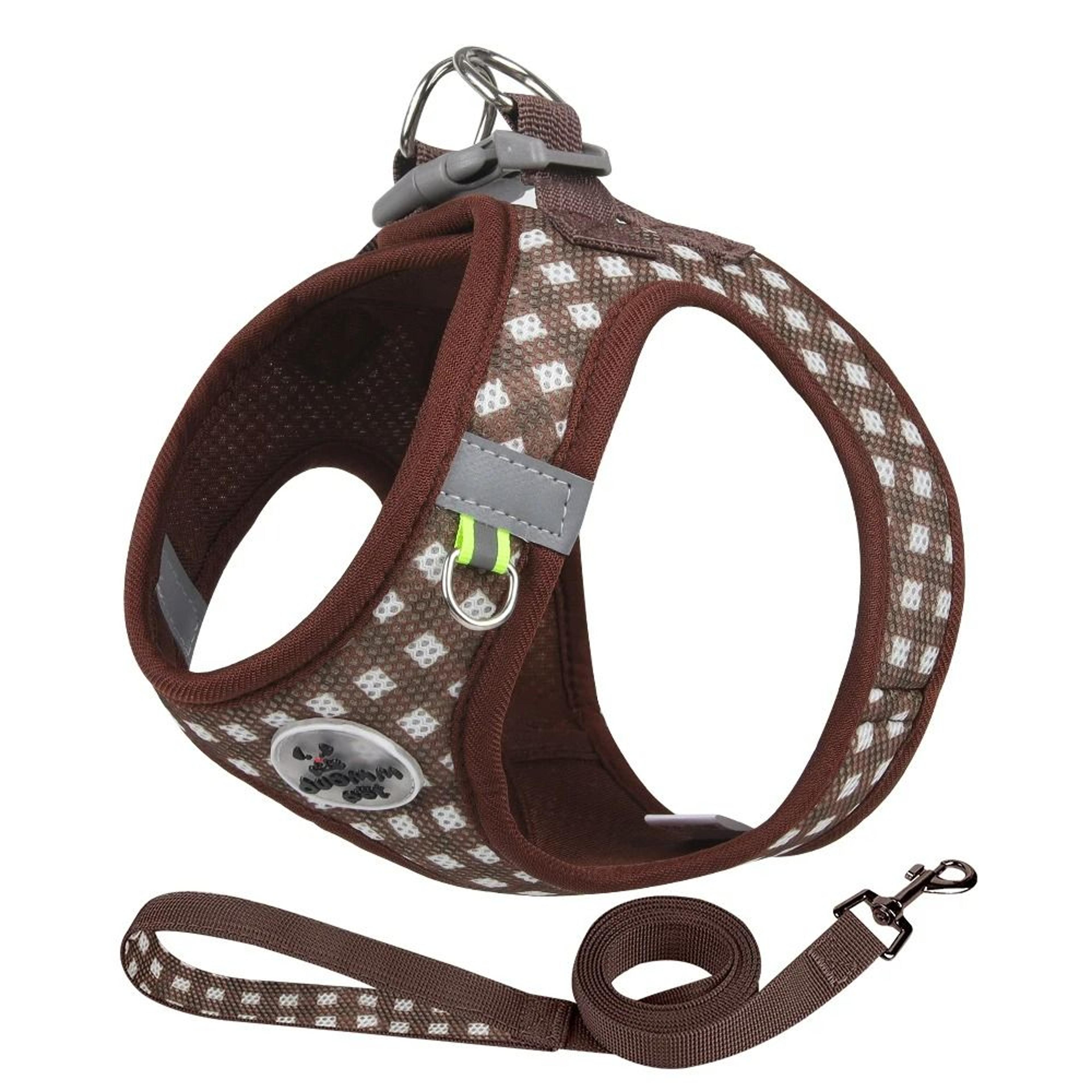 Checkered Breathable Reflective Pet Harness And Leash Set 9