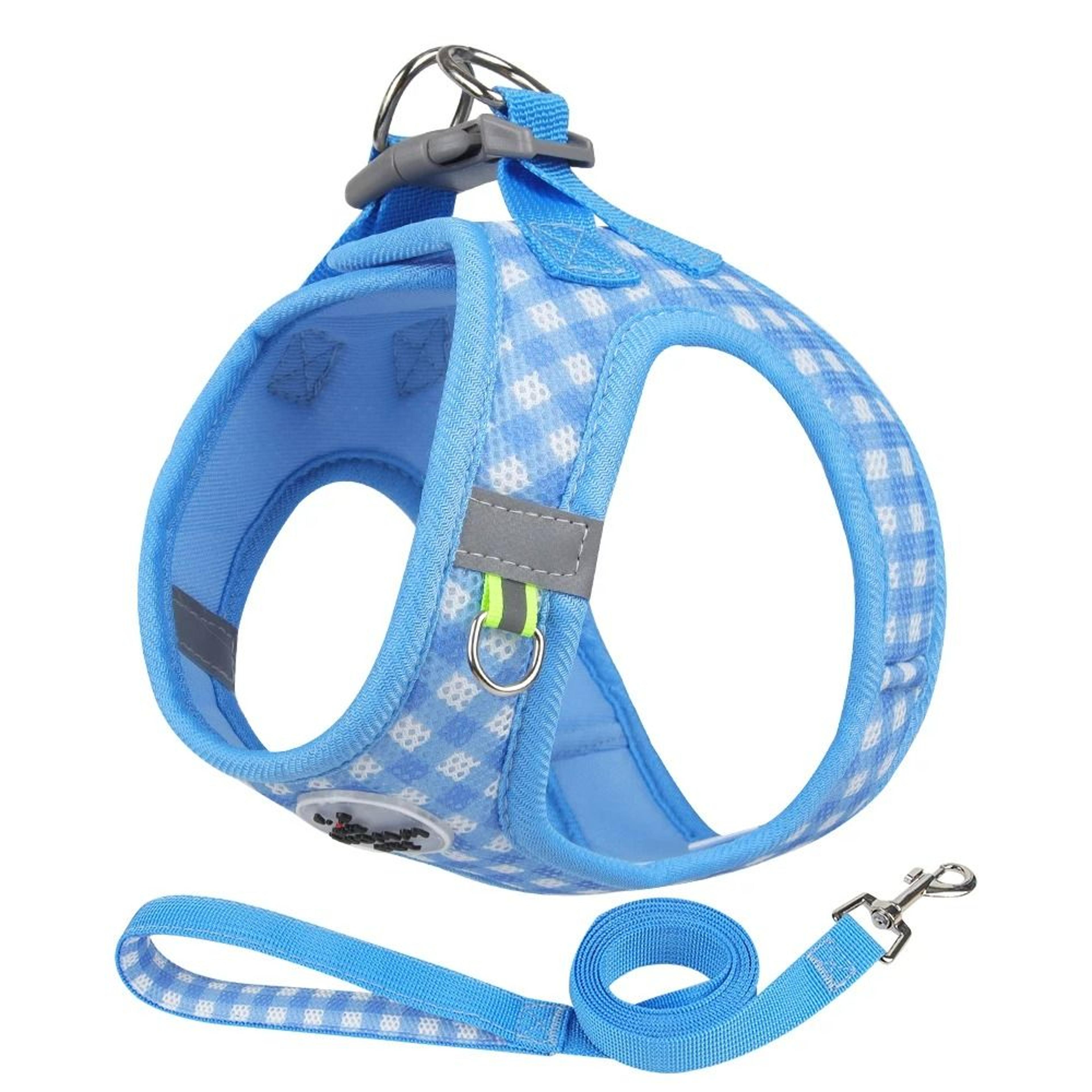 Checkered Breathable Reflective Pet Harness And Leash Set 10