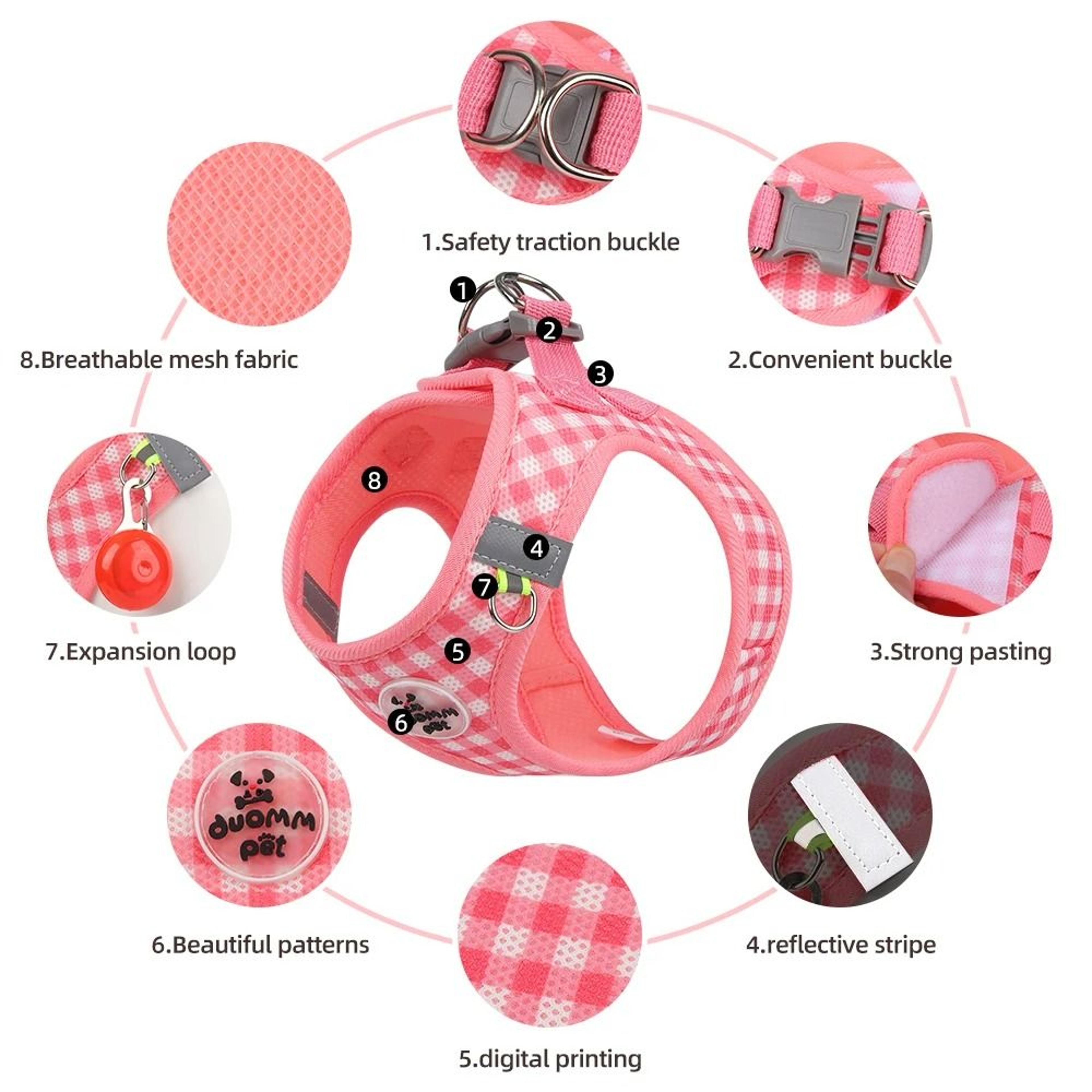 Checkered Breathable Reflective Pet Harness And Leash Set 2