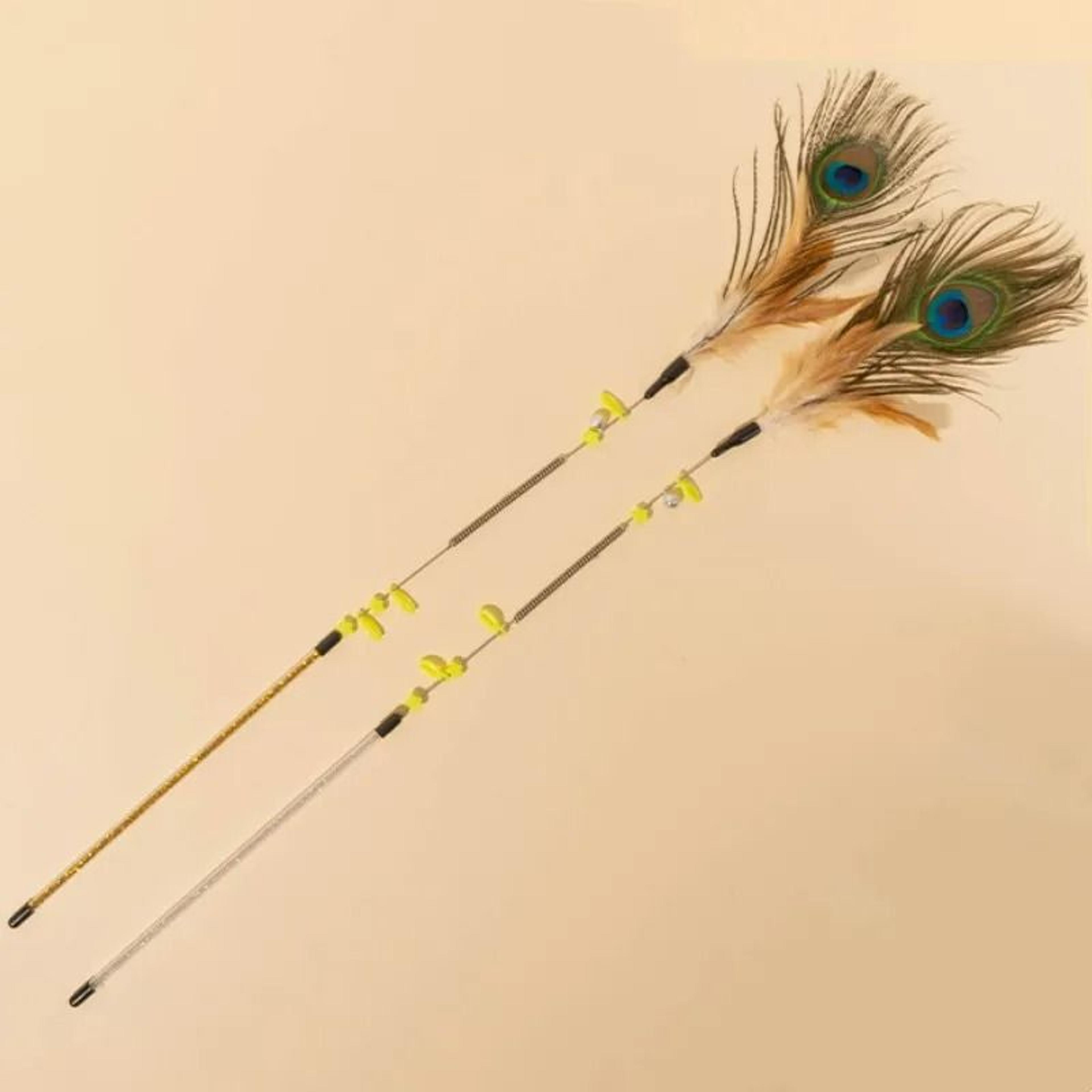Interactive Peacock Feather Steel Wire Teaser Wand 4