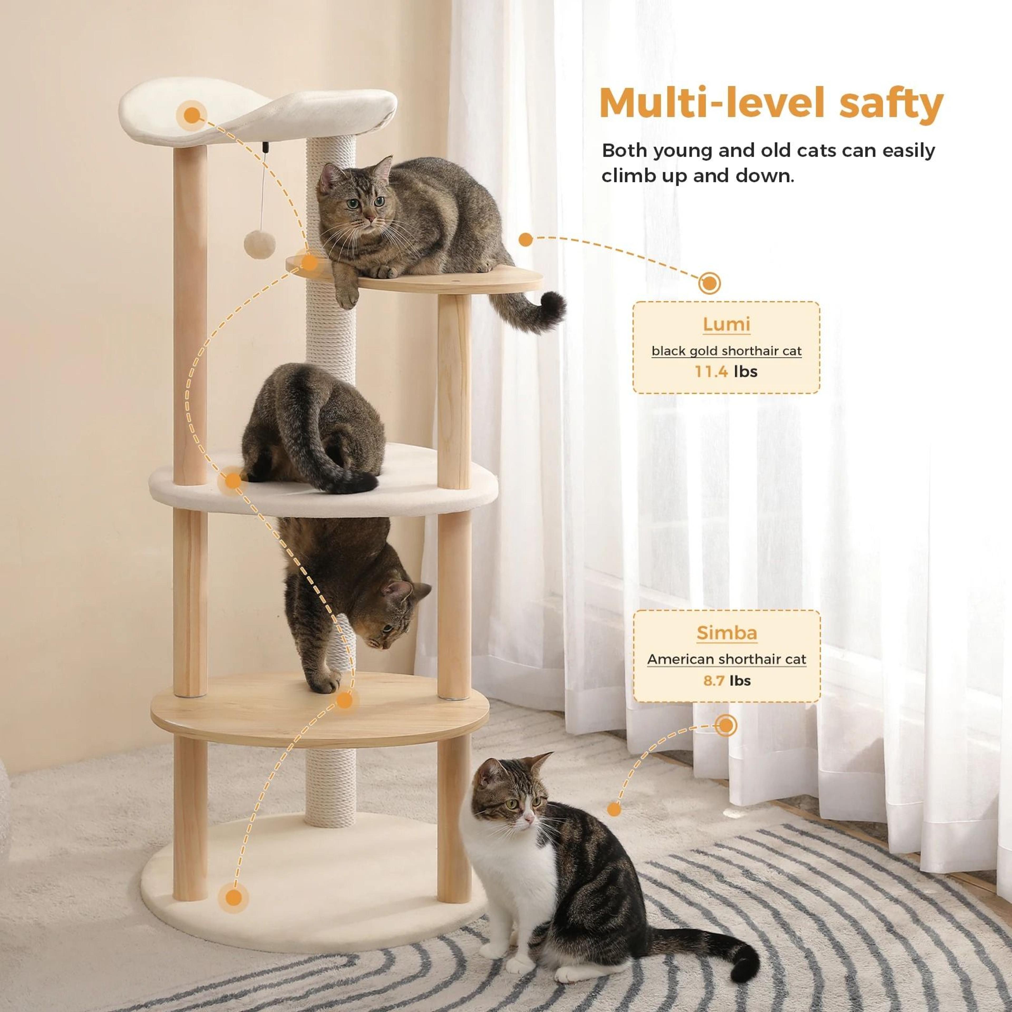 Modern Wooden Cat Tree Tower With Scratching Post 2