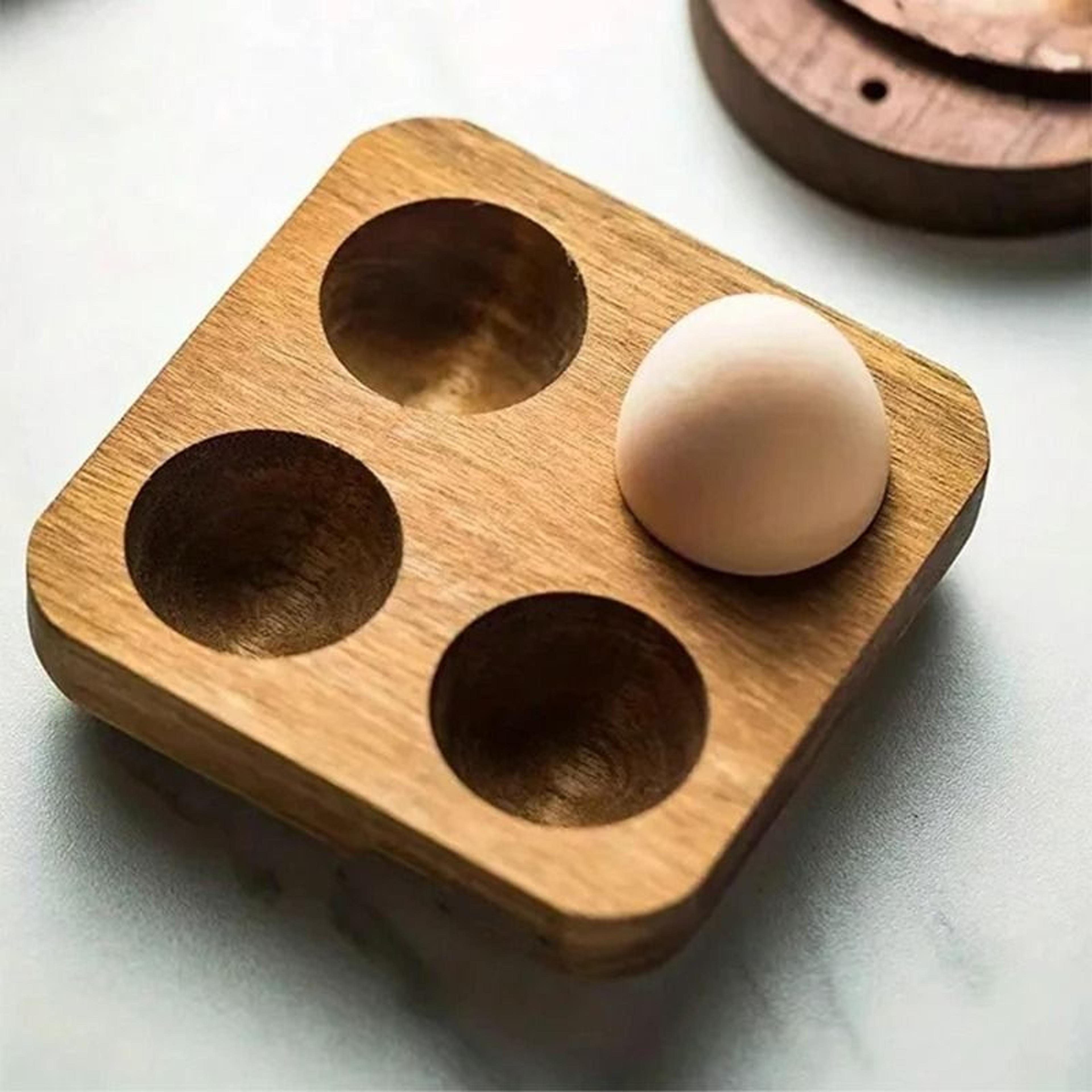 Premium MultiCompartment Acacia Wood Egg Holder 0
