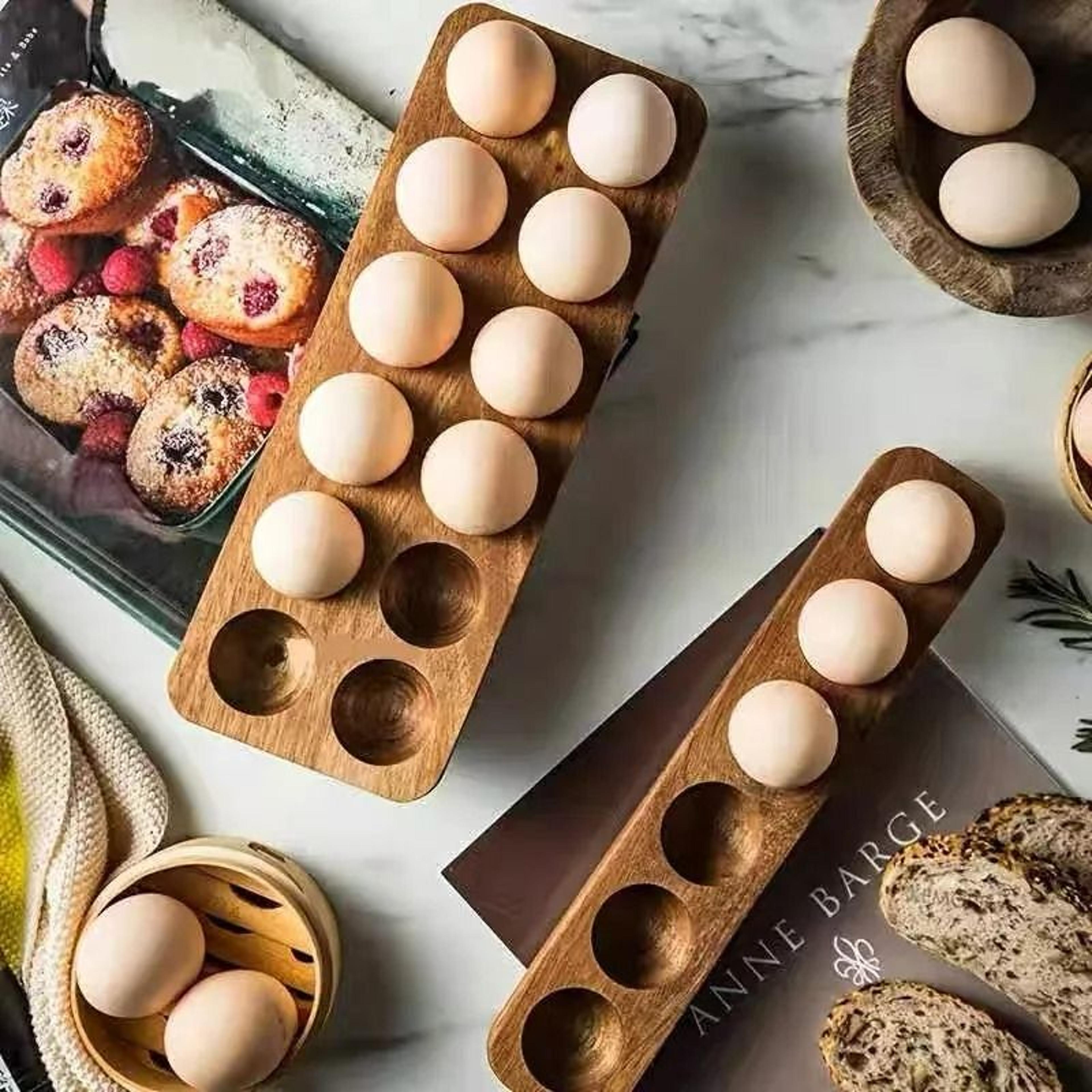Premium MultiCompartment Acacia Wood Egg Holder 4