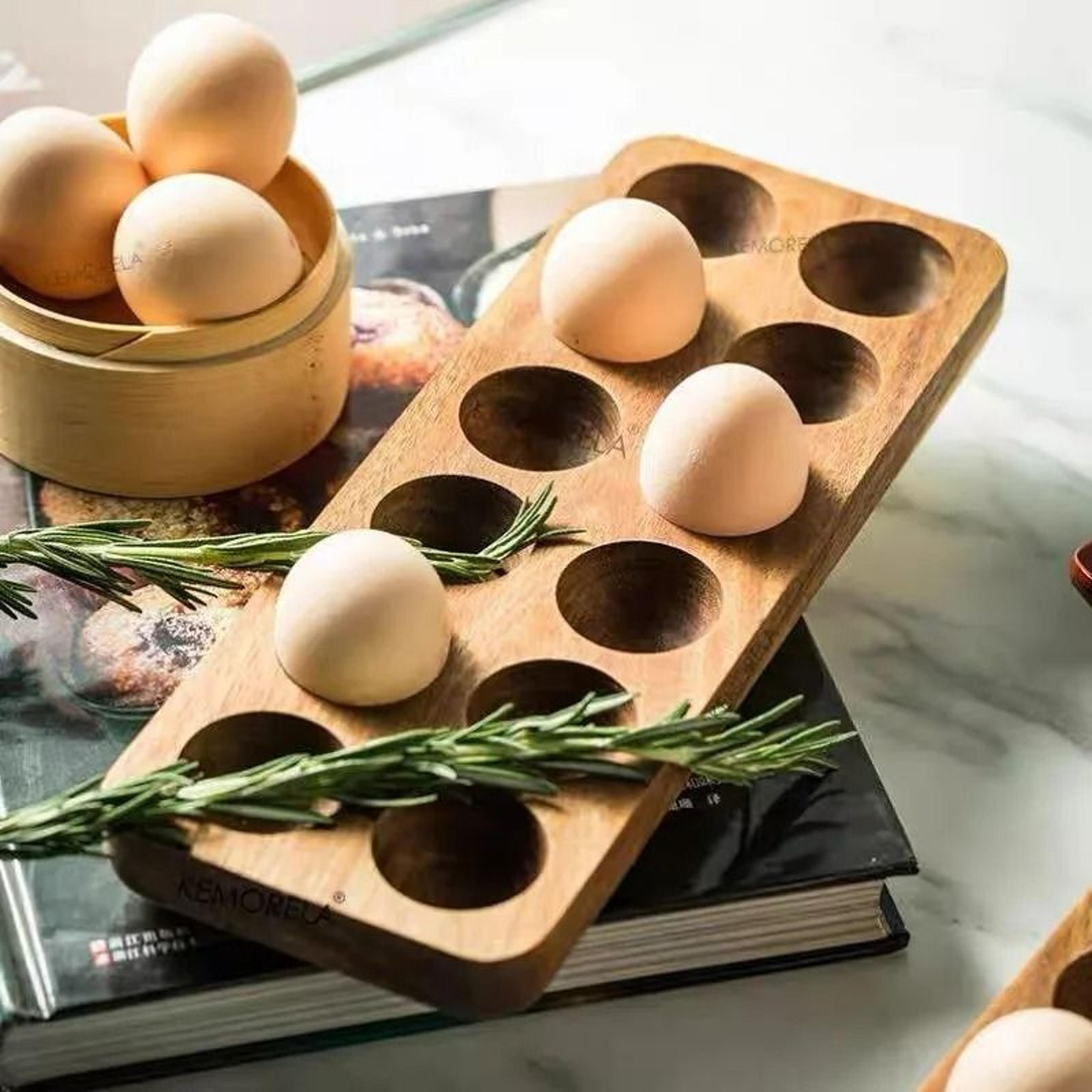 Premium MultiCompartment Acacia Wood Egg Holder 6