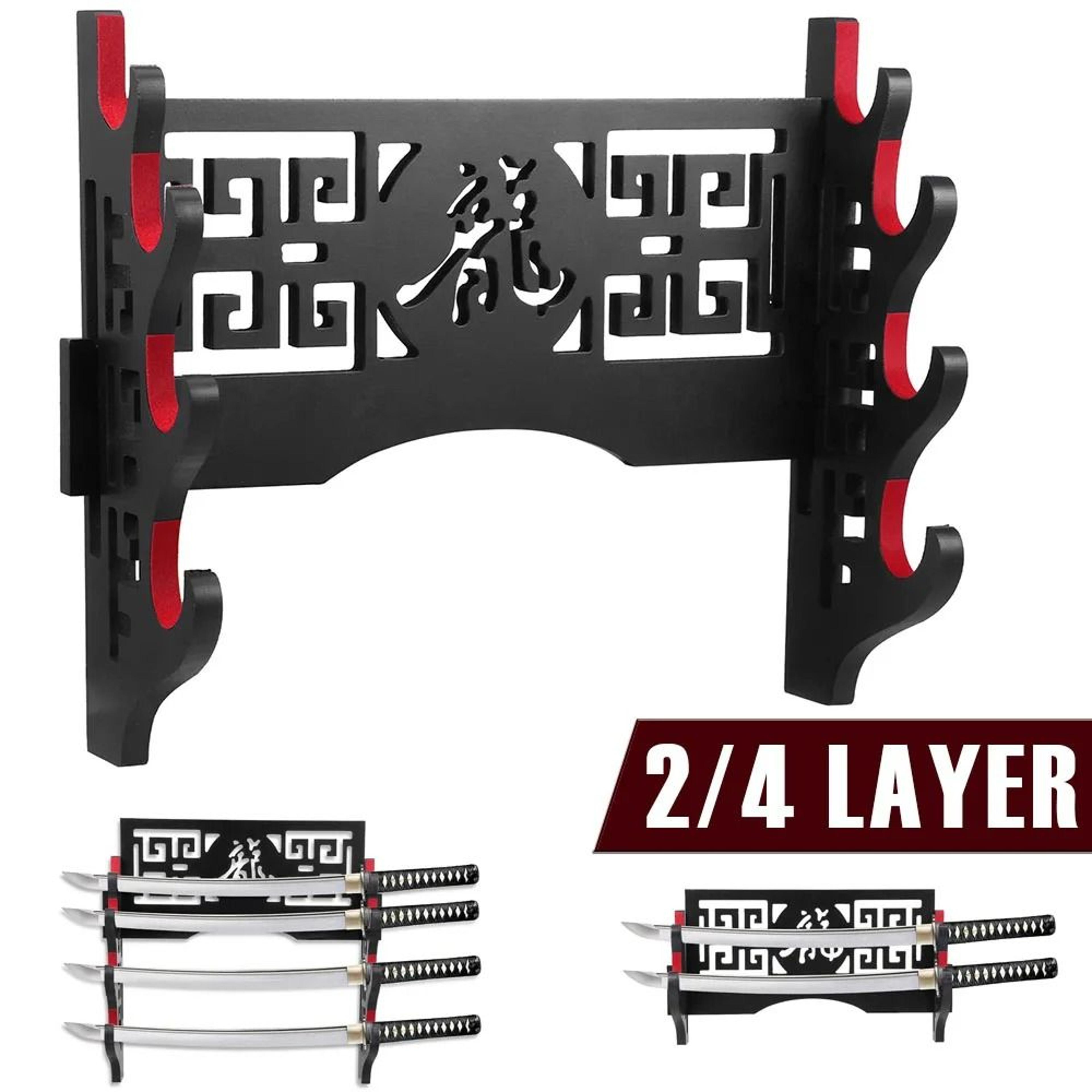 WallMounted MultiTier Wooden Samurai Sword Display Stand 0