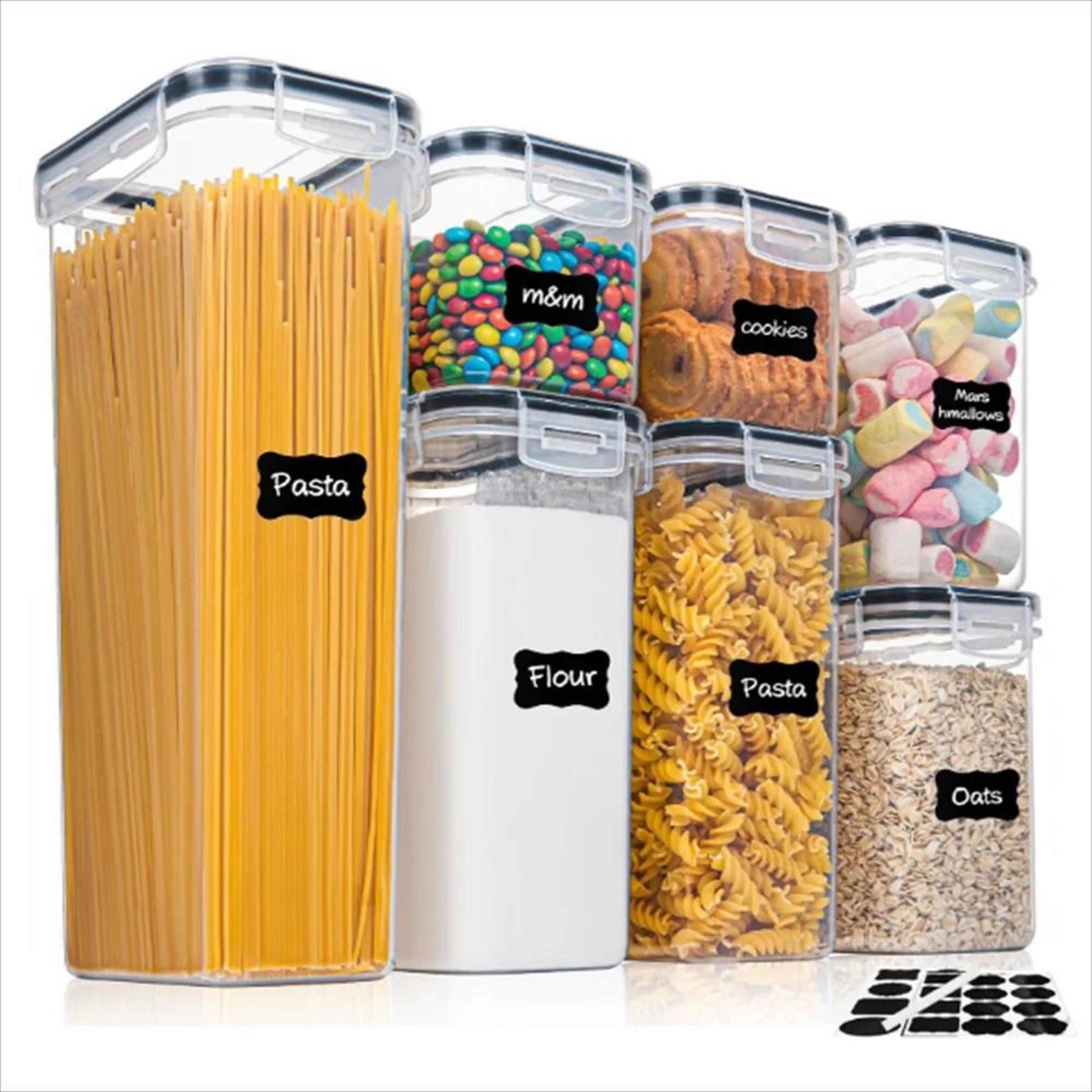 7-piece airtight food storage containers set - bpa-free plastic kitchen organizer box with chalkboard labels and pen