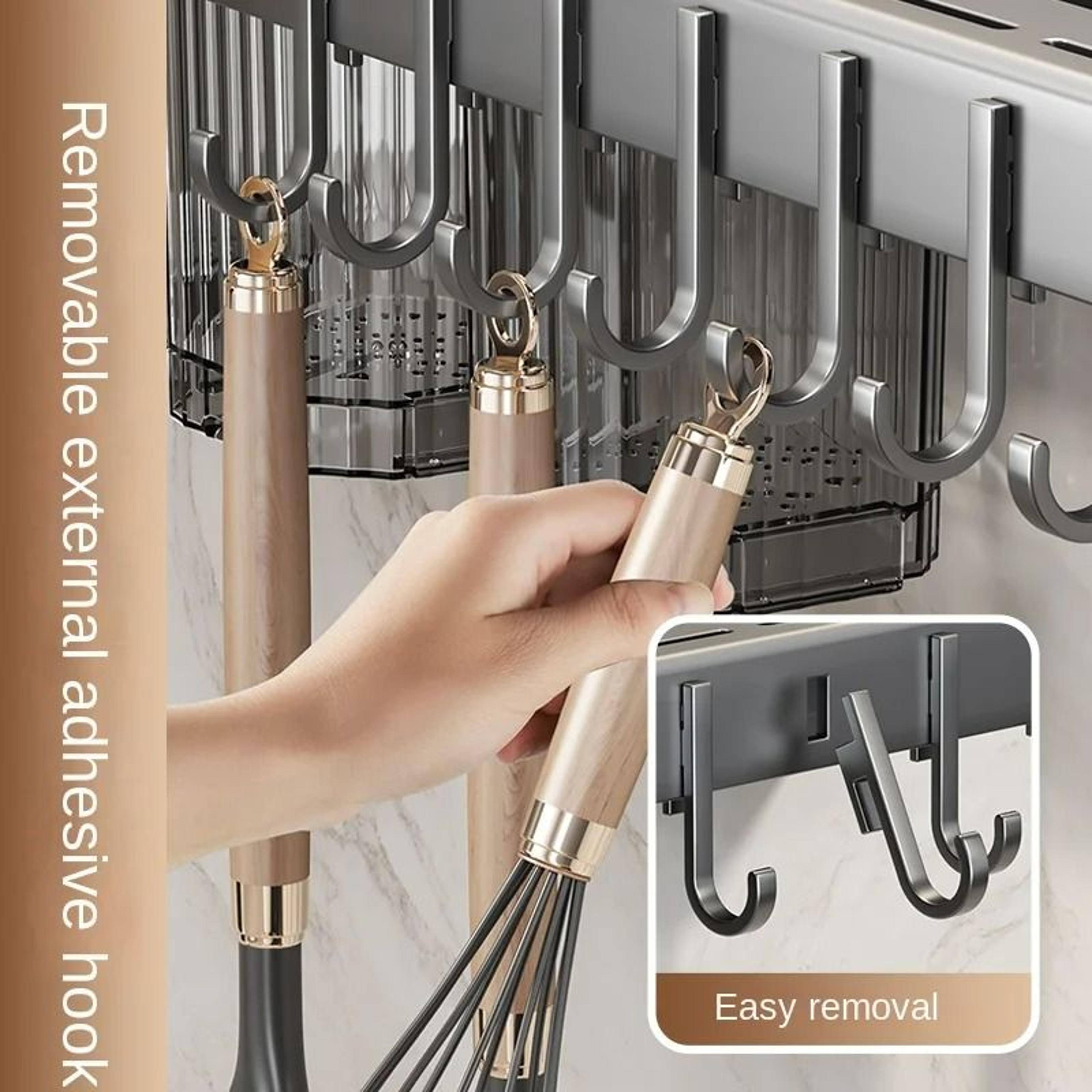 WallMounted Integrated Knife Rack  Multifunctional NoDrill Kitchen Utensil Holder With Chopstick Tu 5