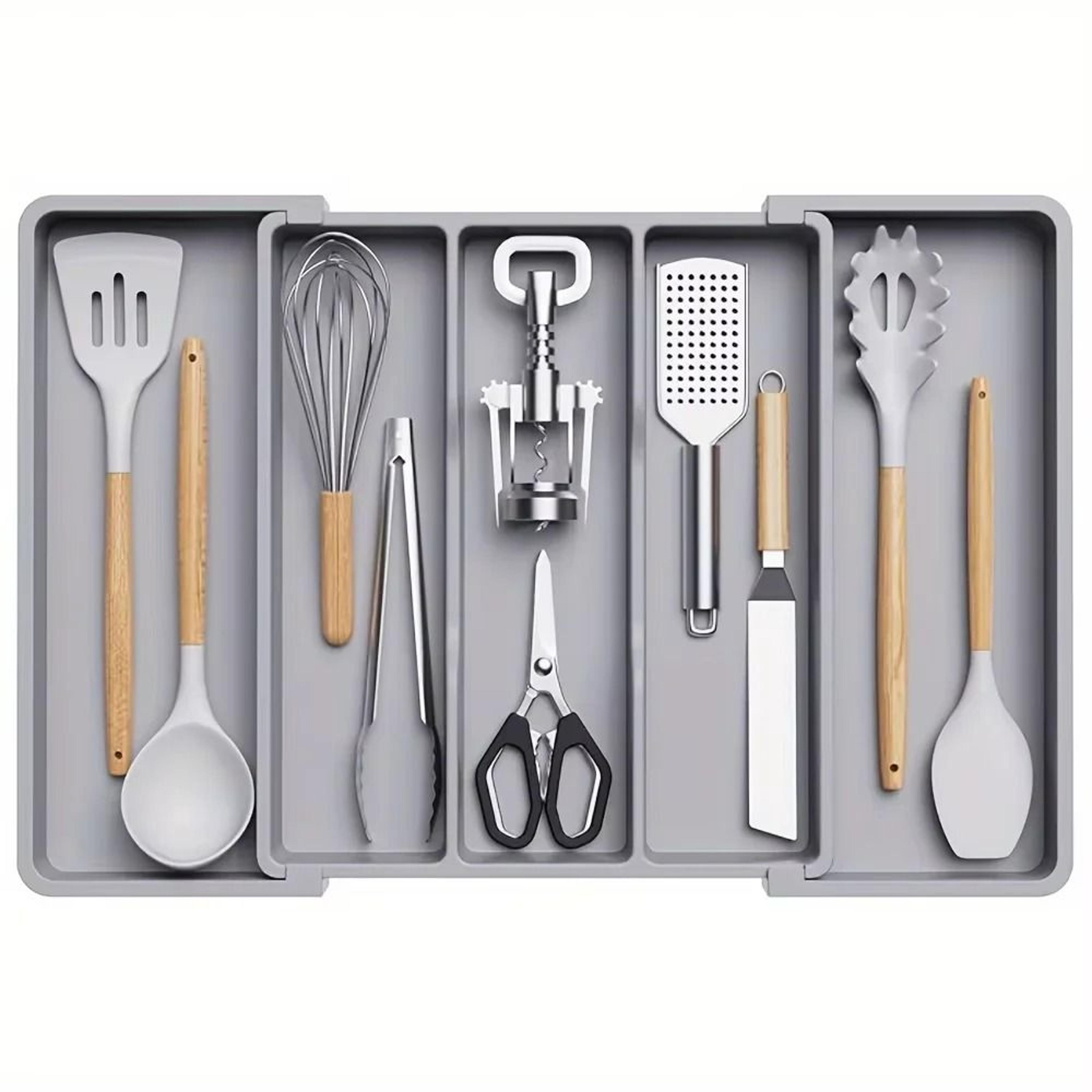 Expandable Adjustable Kitchen Utensil Organizer  Large Plastic Cutlery Holder  Drawer Divider Tray 11